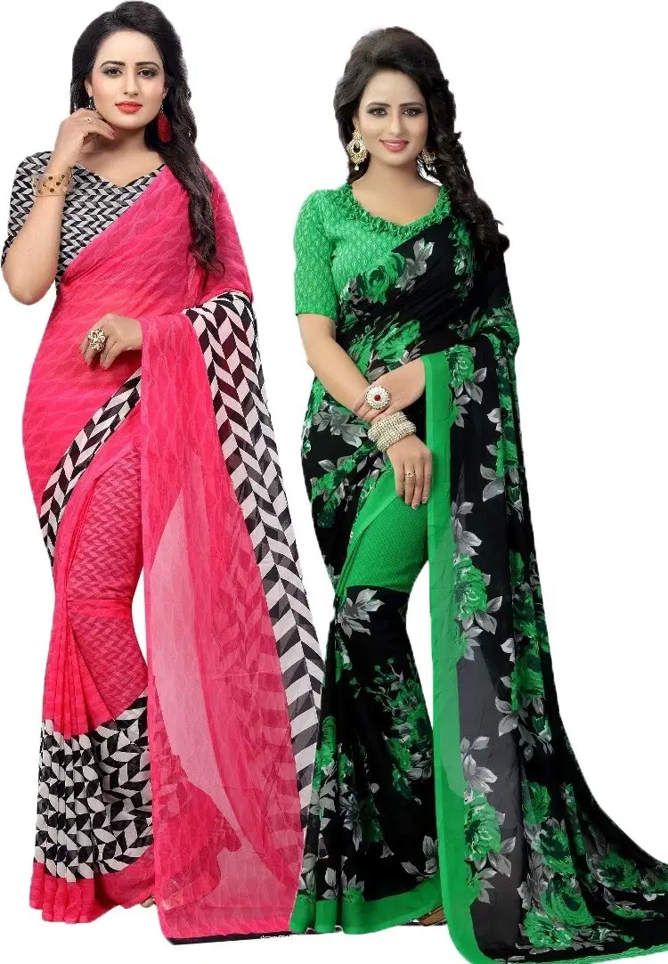     			Yashika Georgette Printed Regular Saree With Unstitched Blouse Piece ( Green )