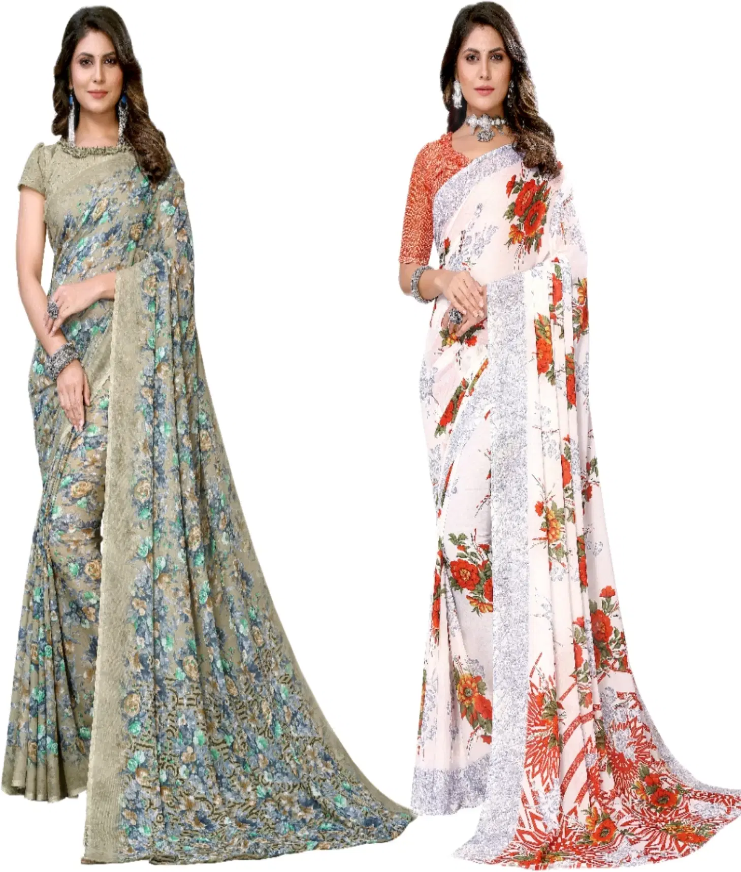Yashika Georgette Printed Regular Saree With Unstitched Blouse Piece ( Green ) Yashika Georgette Printed Regular Saree With Unstitched Blouse Piece ( Green )
