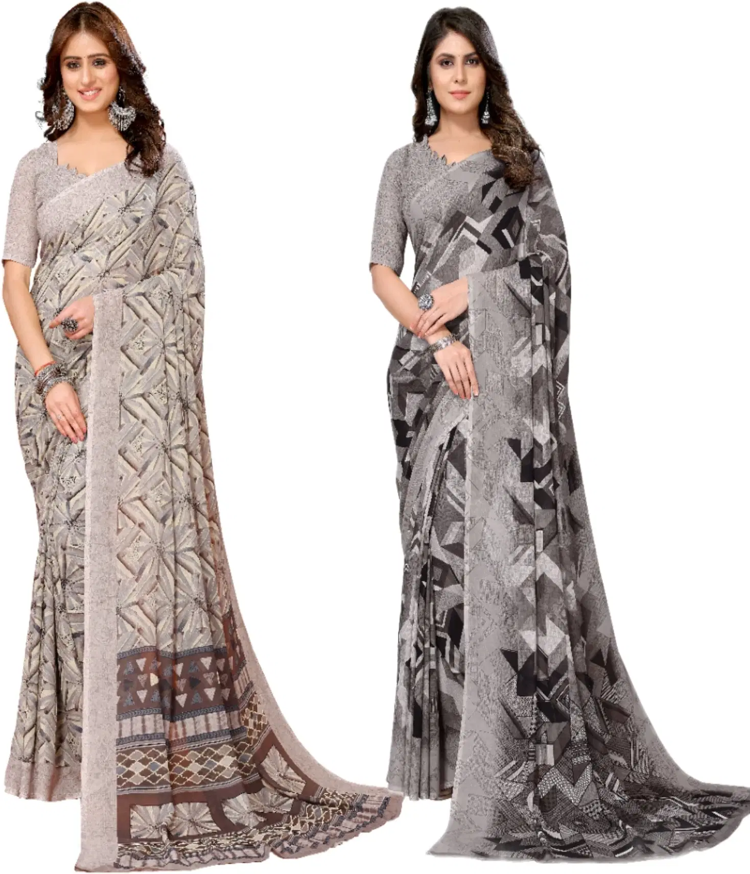    			Yashika Georgette Printed Regular Saree With Unstitched Blouse Piece ( Brown )