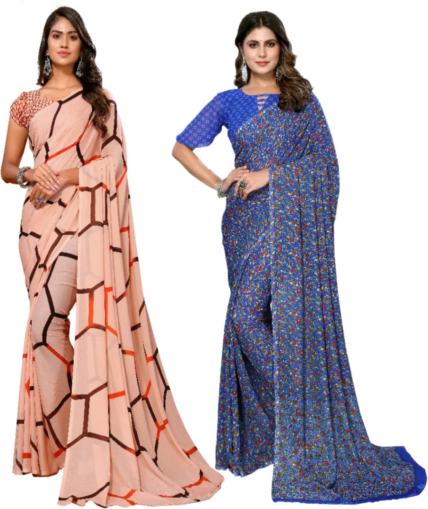     			Yashika Georgette Printed Regular Saree With Unstitched Blouse Piece ( Brown )