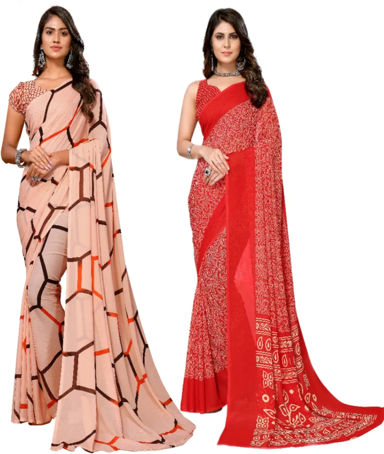     			Yashika Georgette Printed Regular Saree With Unstitched Blouse Piece ( Brown )