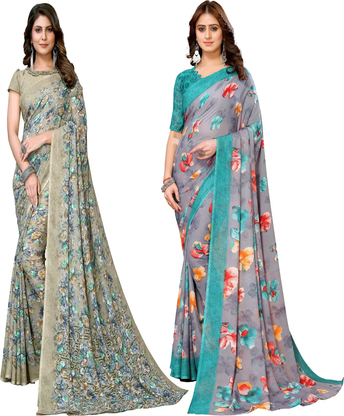 Yashika Georgette Printed Regular Saree With Unstitched Blouse Piece ( Green ) Yashika Georgette Printed Regular Saree With Unstitched Blouse Piece ( Green )
