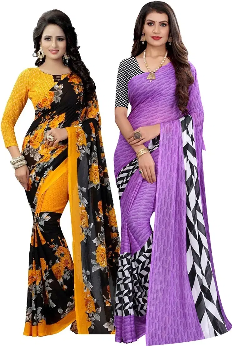     			Yashika Georgette Printed Regular Saree With Unstitched Blouse Piece ( Multicolor )