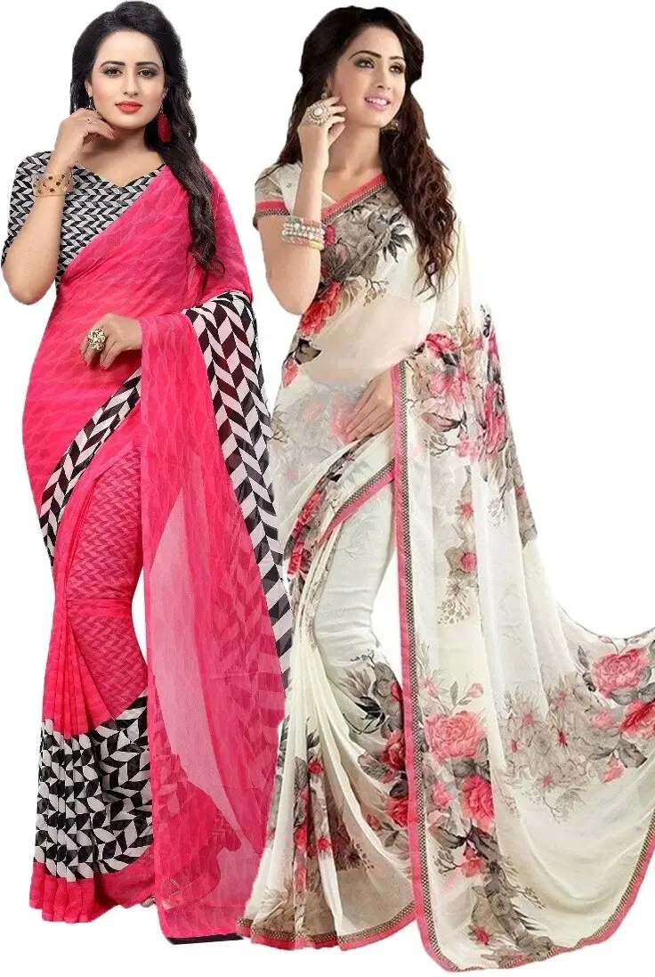     			Yashika Georgette Printed Regular Saree With Unstitched Blouse Piece ( Beige )