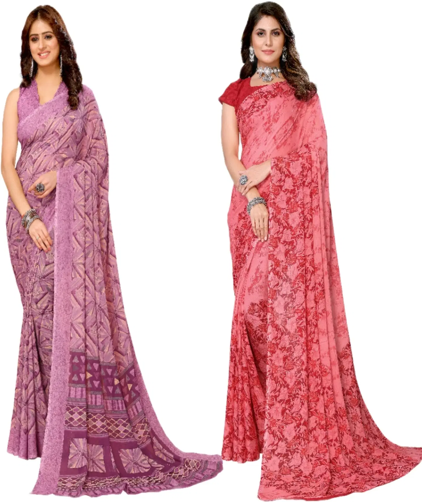     			Yashika Georgette Printed Regular Saree With Unstitched Blouse Piece ( Purple )