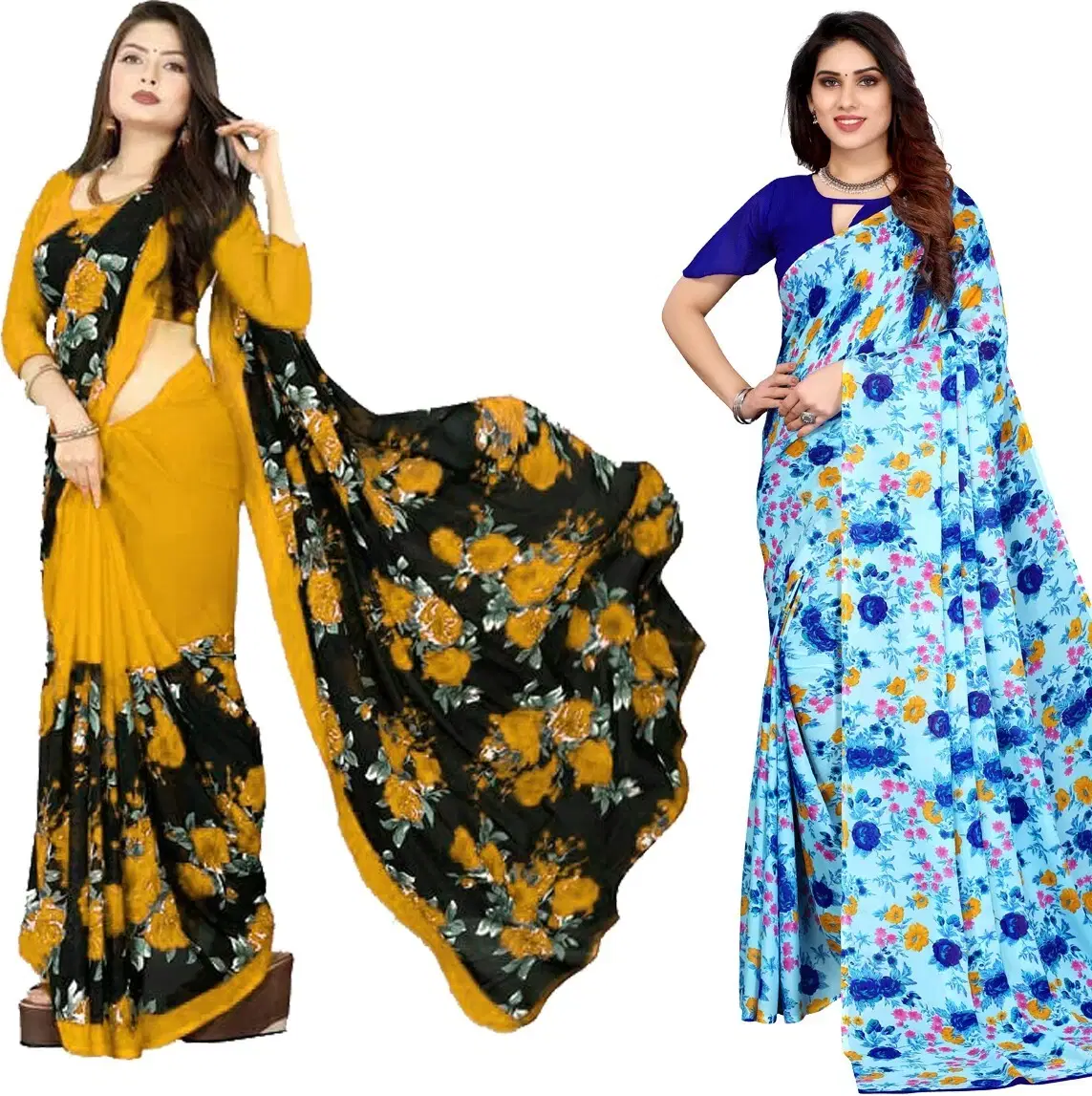 Yashika Georgette Printed Regular Saree With Unstitched Blouse Piece ( Multicolor ) Yashika Georgette Printed Regular Saree With Unstitched Blouse Piece ( Multicolor )