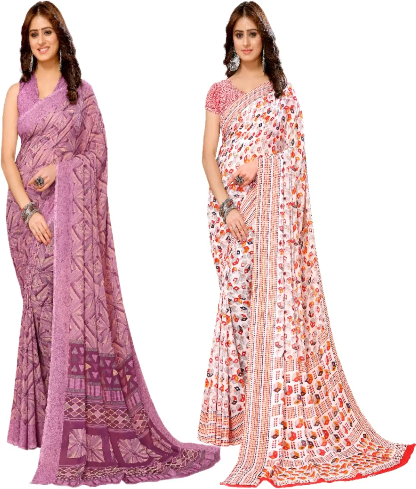     			Yashika Georgette Printed Regular Saree With Unstitched Blouse Piece ( Purple )