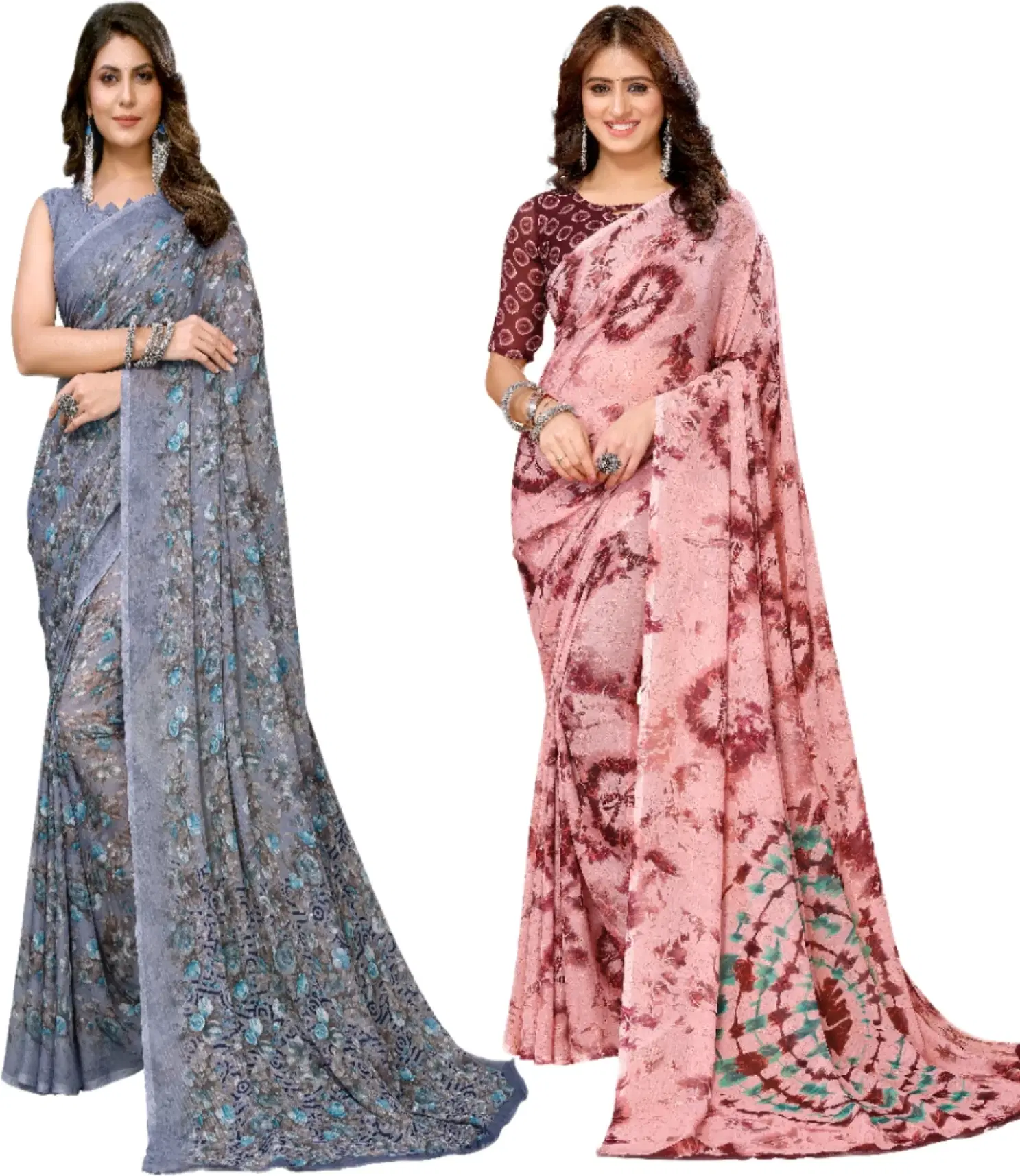     			Yashika Georgette Printed Regular Saree With Unstitched Blouse Piece ( Purple )