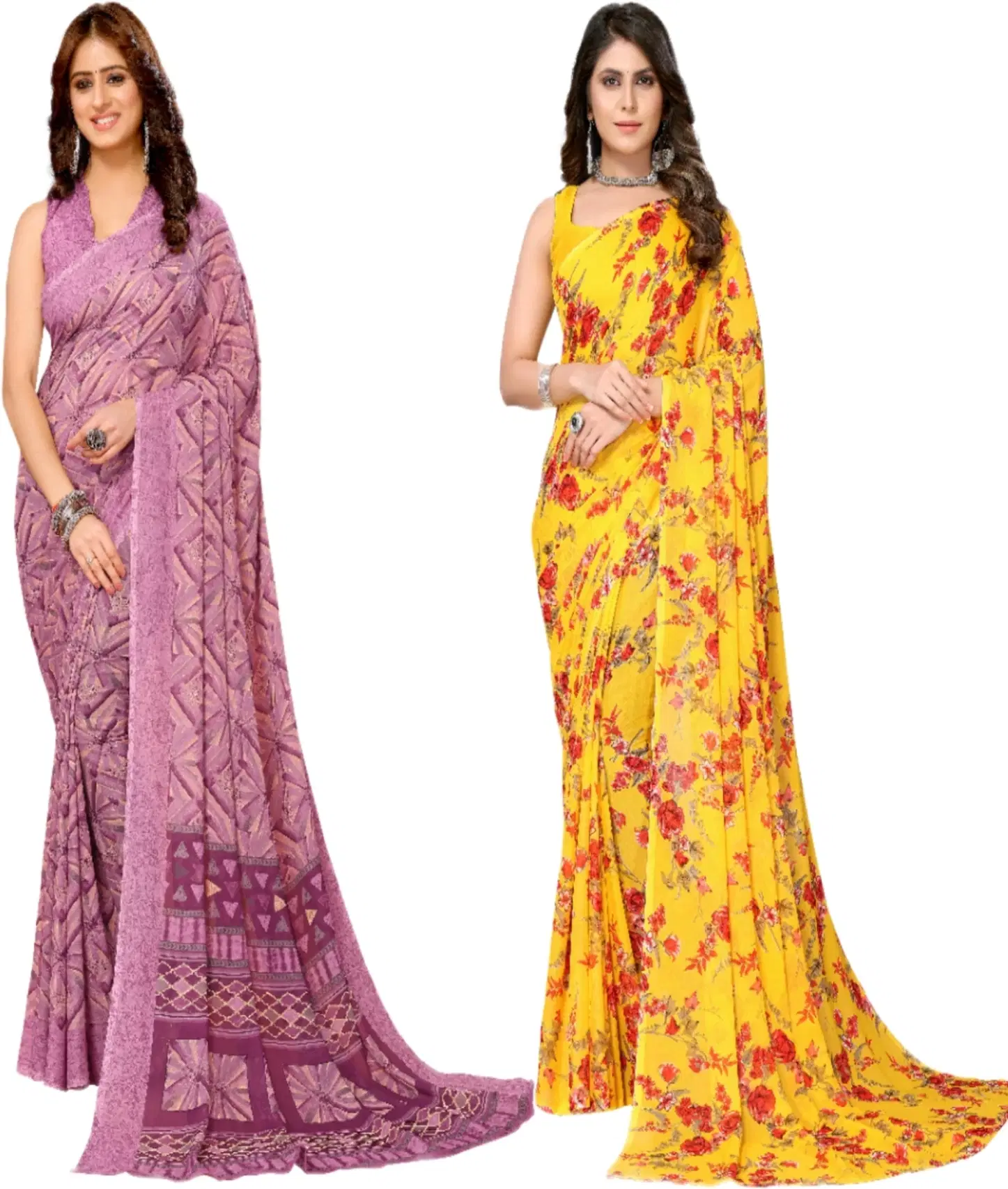 Yashika Georgette Printed Regular Saree With Unstitched Blouse Piece ( Purple ) Yashika Georgette Printed Regular Saree With Unstitched Blouse Piece ( Purple )