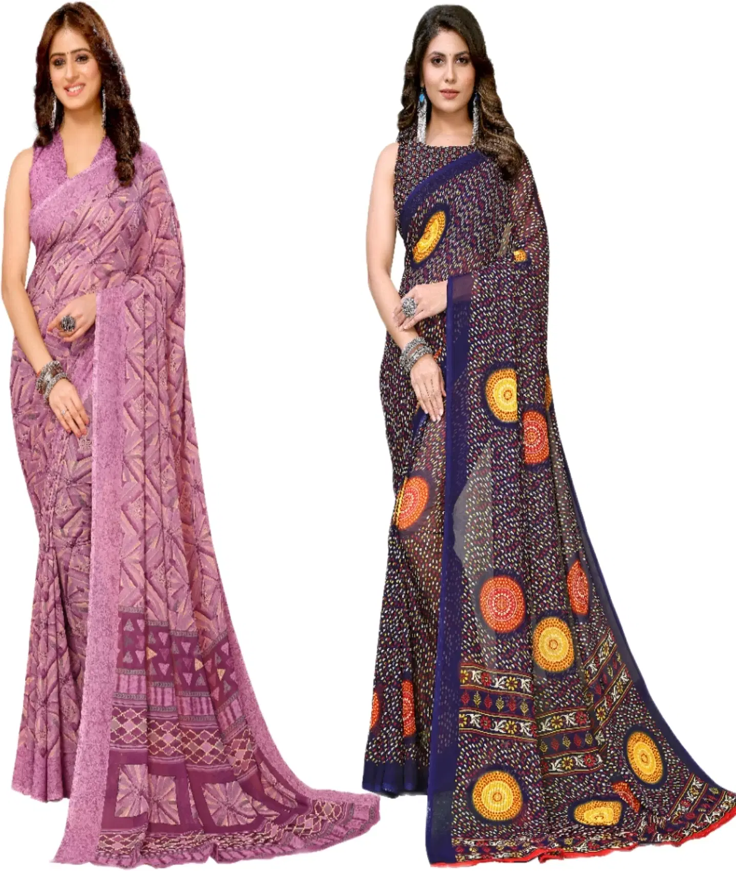     			Yashika Georgette Printed Regular Saree With Unstitched Blouse Piece ( Purple )