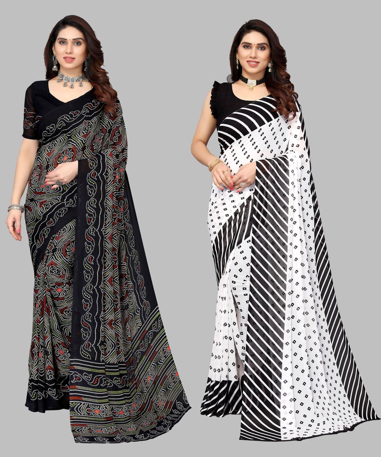     			Yashika Georgette Printed Regular Saree With Unstitched Blouse Piece ( Black )