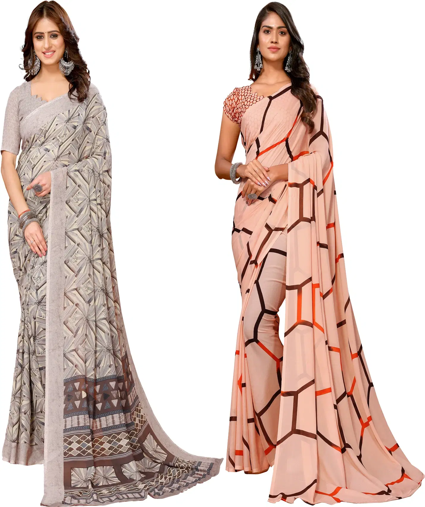     			Yashika Georgette Printed Regular Saree With Unstitched Blouse Piece ( Brown )