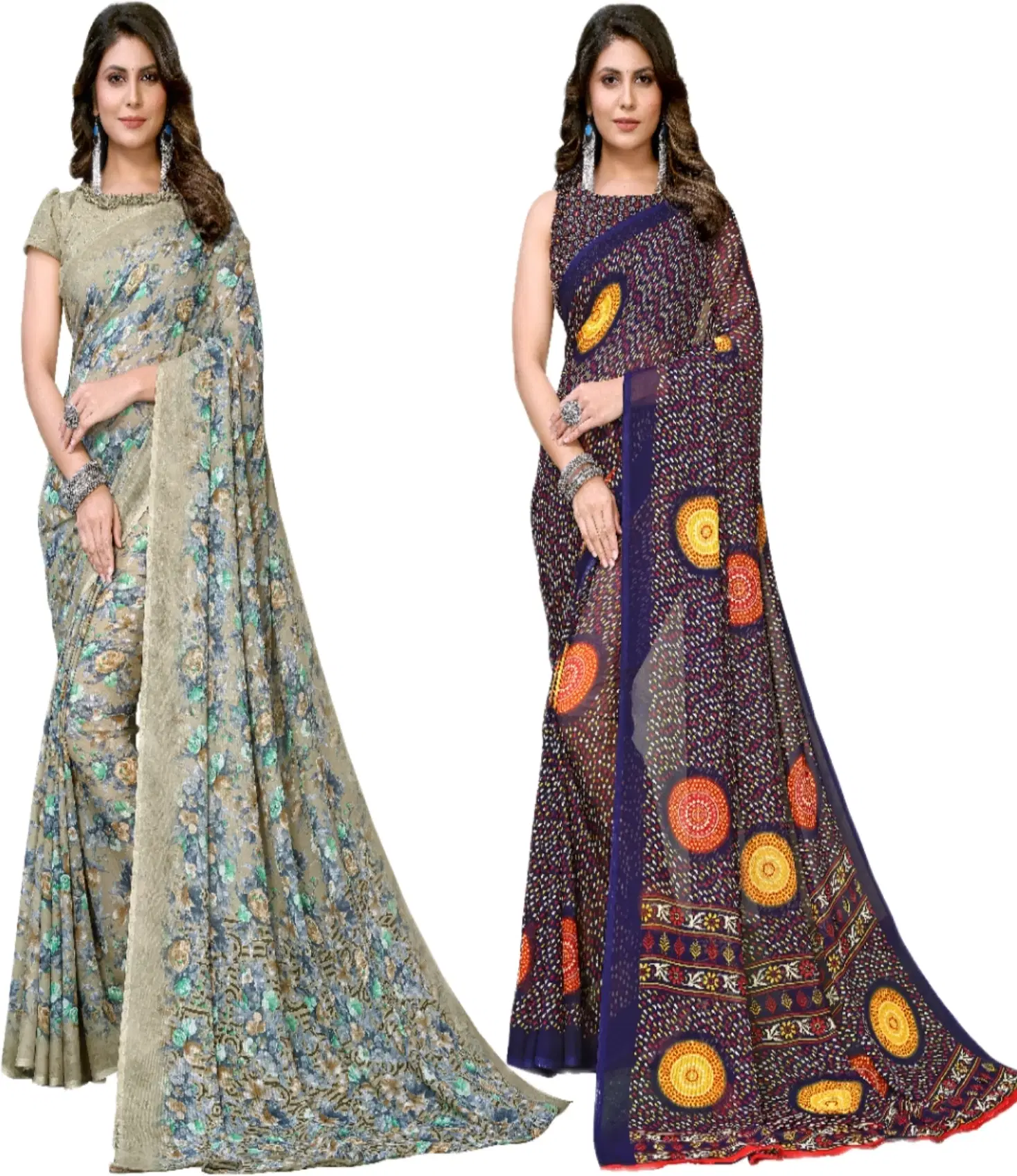     			Yashika Georgette Printed Regular Saree With Unstitched Blouse Piece ( Green )