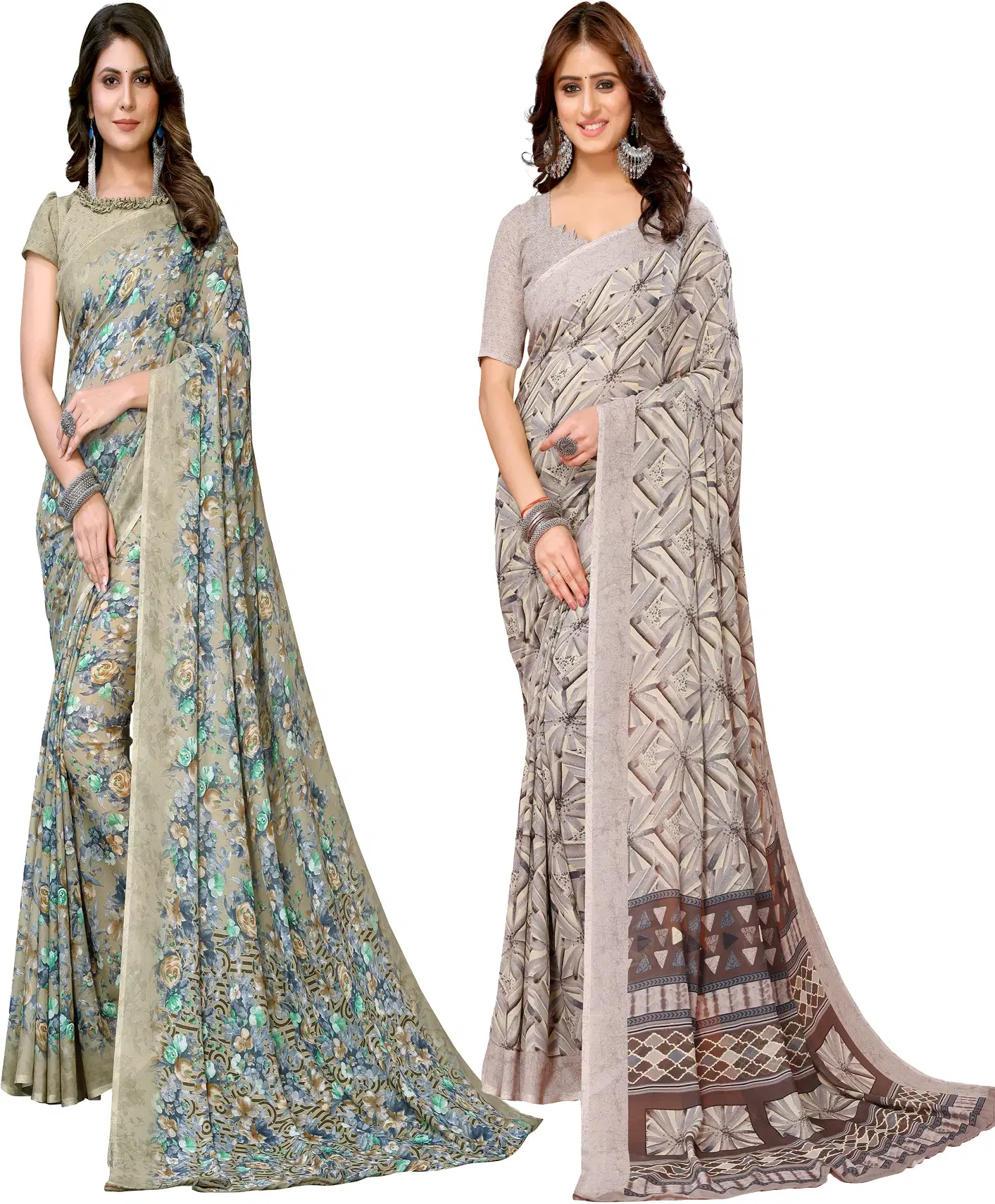     			Yashika Georgette Printed Regular Saree With Unstitched Blouse Piece ( Green )