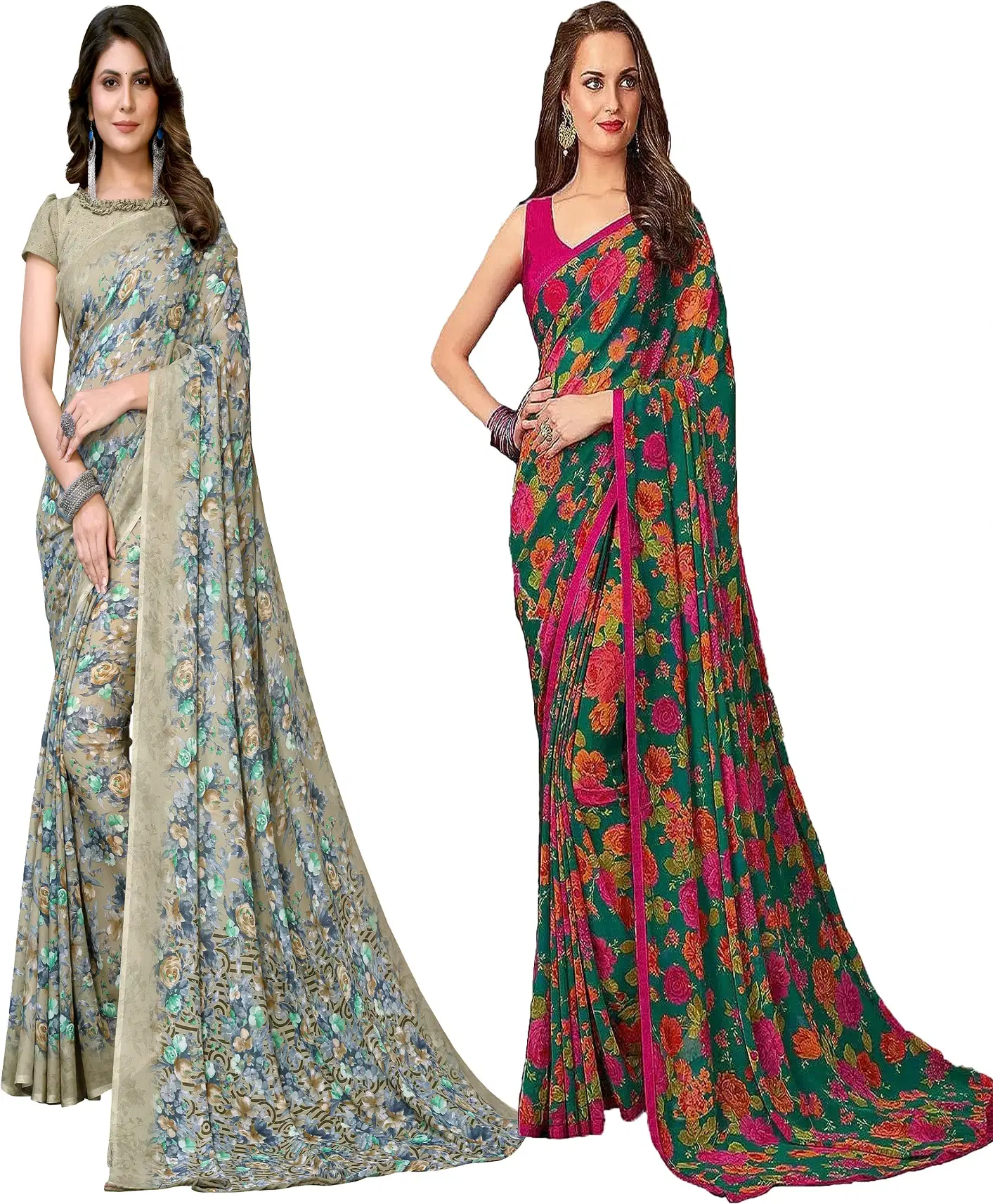     			Yashika Georgette Printed Regular Saree With Unstitched Blouse Piece ( Green )