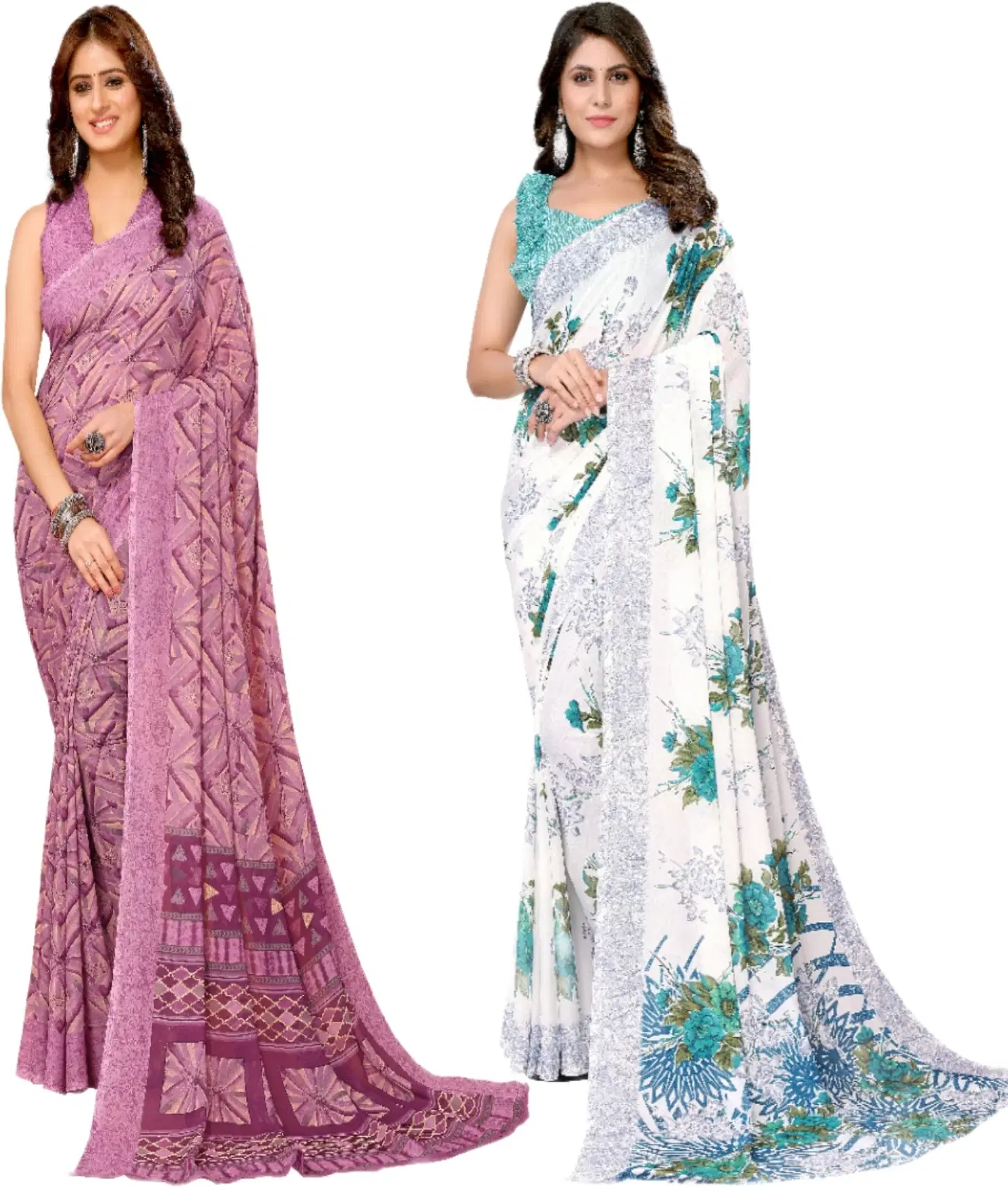 Yashika Georgette Printed Regular Saree With Unstitched Blouse Piece ( Purple ) Yashika Georgette Printed Regular Saree With Unstitched Blouse Piece ( Purple )