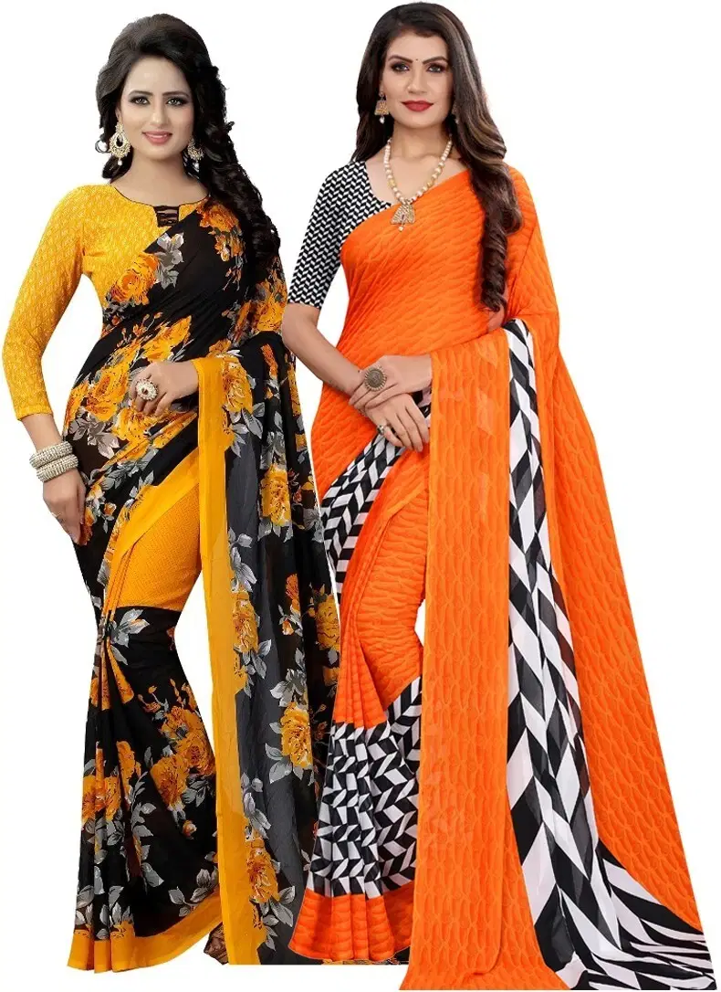     			Yashika Georgette Printed Regular Saree With Unstitched Blouse Piece ( Multicolor )