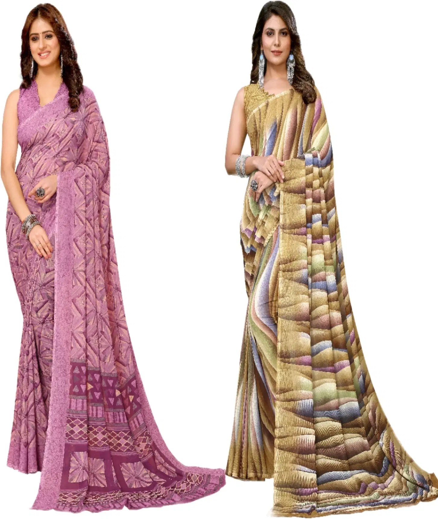     			Yashika Georgette Printed Regular Saree With Unstitched Blouse Piece ( Purple )