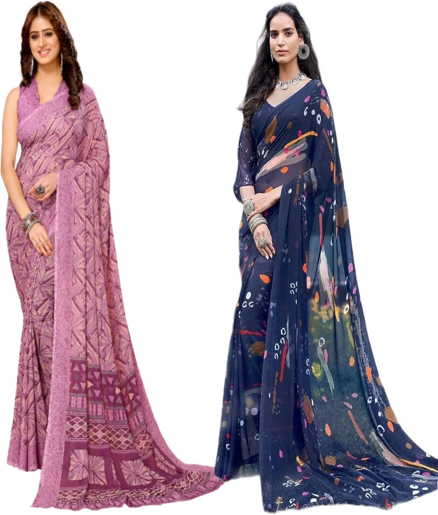     			Yashika Georgette Printed Regular Saree With Unstitched Blouse Piece ( Purple )