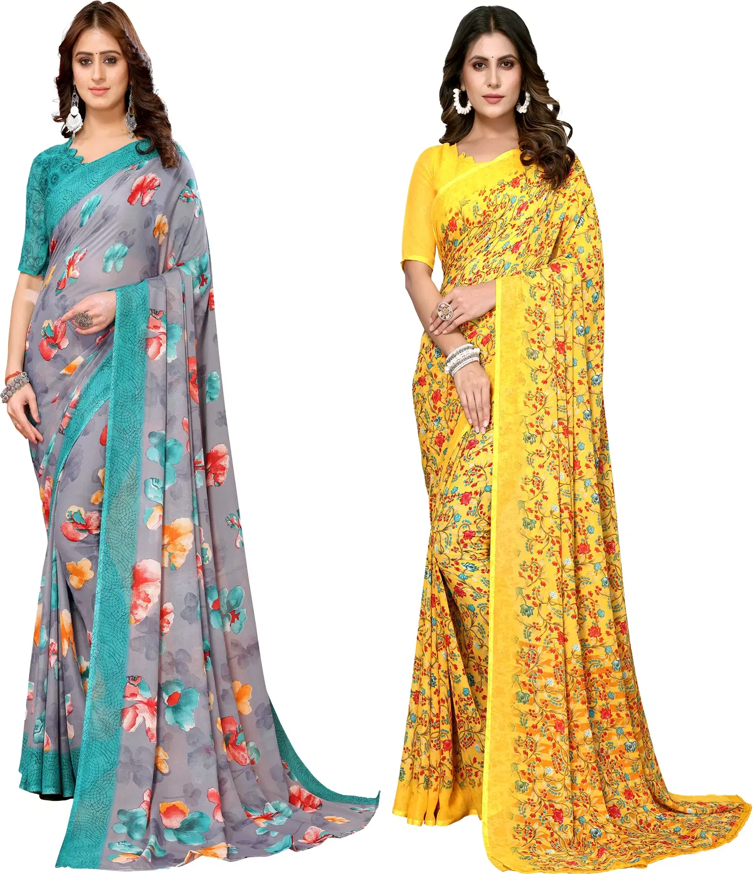Yashika Georgette Printed Regular Saree With Unstitched Blouse Piece ( Blue ) Yashika Georgette Printed Regular Saree With Unstitched Blouse Piece ( Blue )