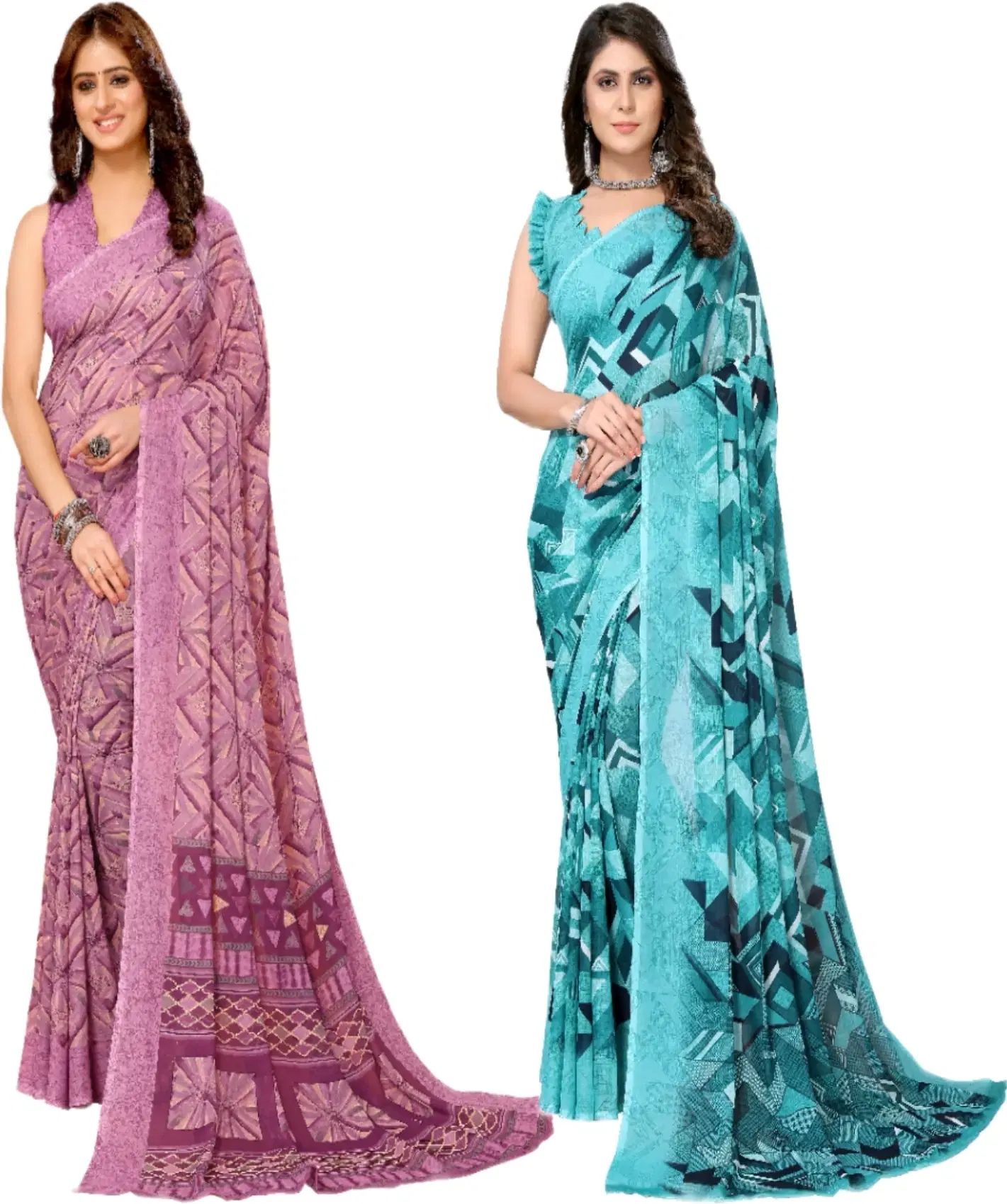     			Yashika Georgette Printed Regular Saree With Unstitched Blouse Piece ( Purple )