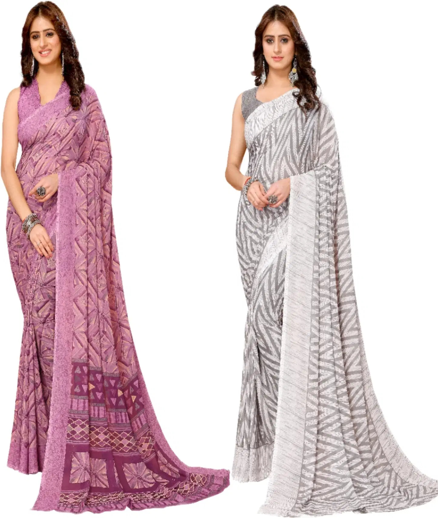 Yashika Georgette Printed Regular Saree With Unstitched Blouse Piece ( Purple ) Yashika Georgette Printed Regular Saree With Unstitched Blouse Piece ( Purple )