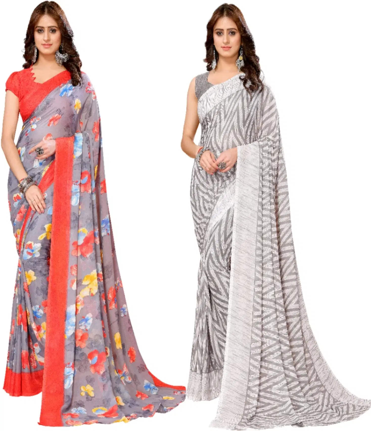 Yashika Georgette Printed Regular Saree With Unstitched Blouse Piece ( Red ) Yashika Georgette Printed Regular Saree With Unstitched Blouse Piece ( Red )