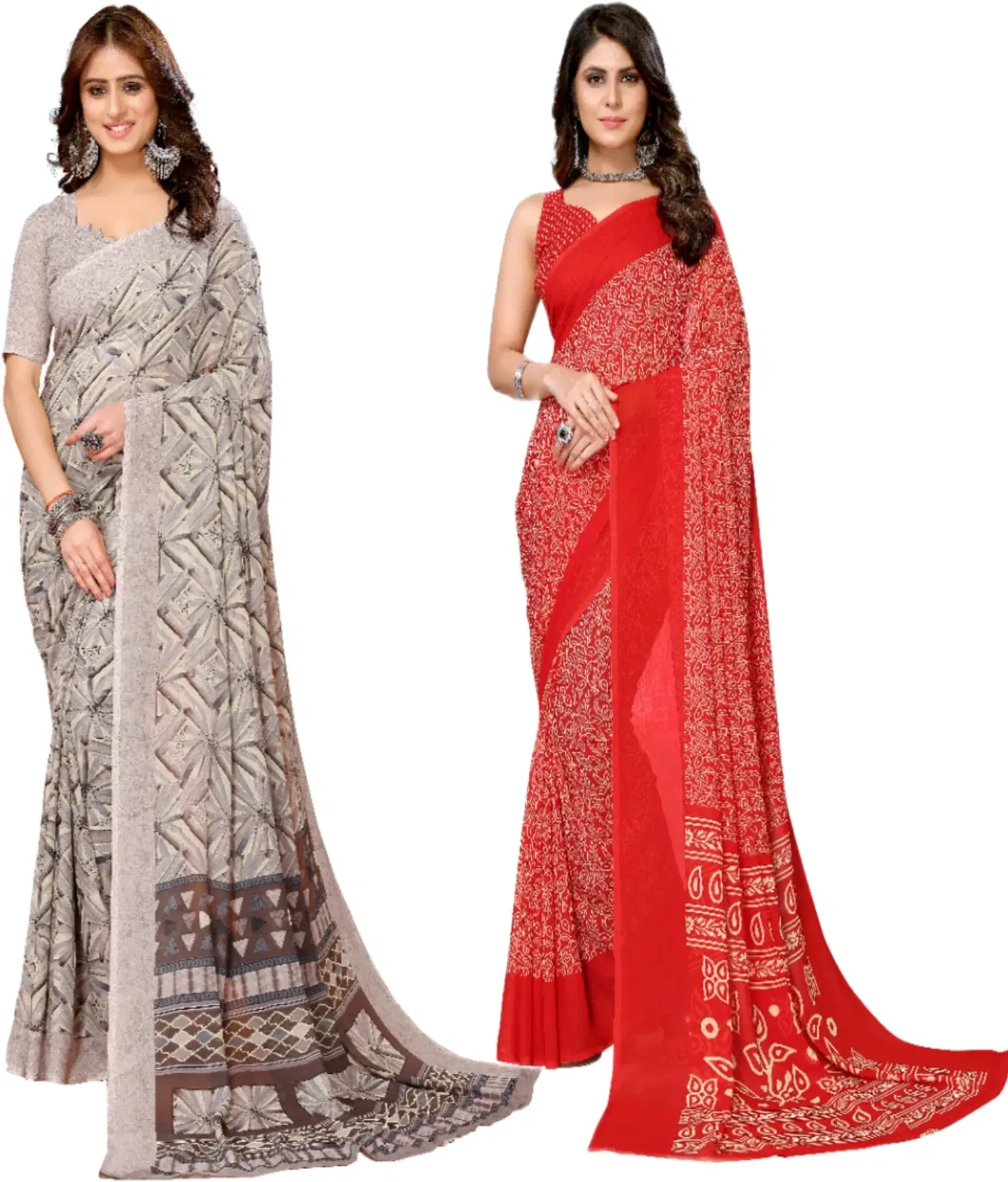     			Yashika Georgette Printed Regular Saree With Unstitched Blouse Piece ( Brown )