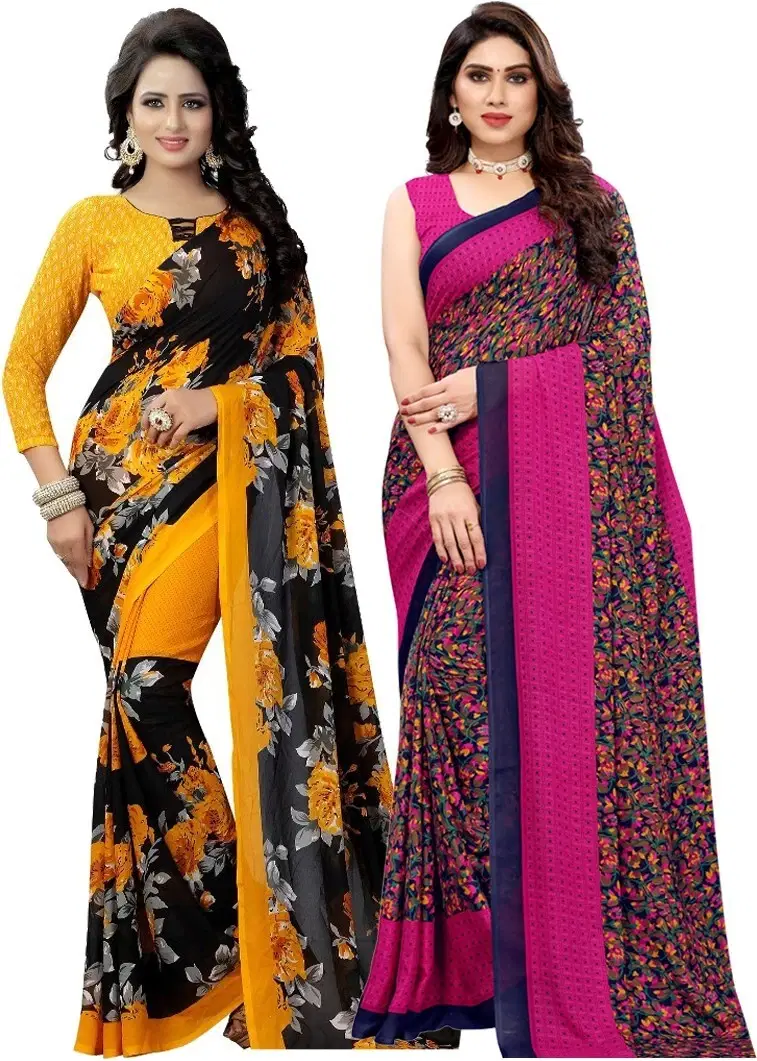Yashika Georgette Printed Regular Saree With Unstitched Blouse Piece ( Multicolor ) Yashika Georgette Printed Regular Saree With Unstitched Blouse Piece ( Multicolor )