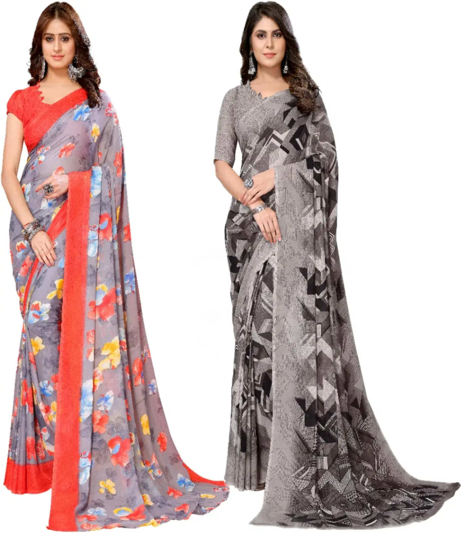     			Yashika Georgette Printed Regular Saree With Unstitched Blouse Piece ( Red )