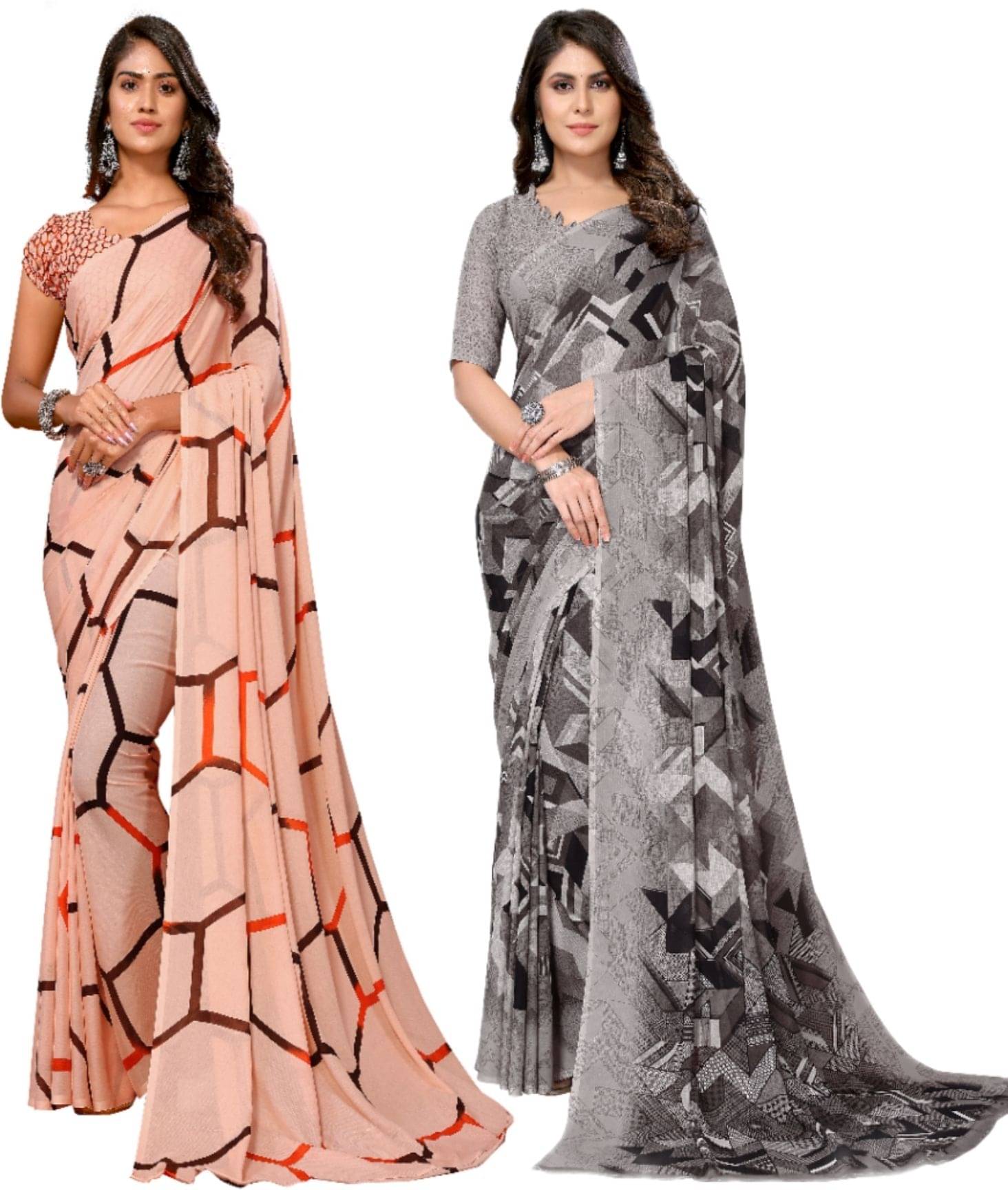     			Yashika Georgette Printed Regular Saree With Unstitched Blouse Piece ( Brown )