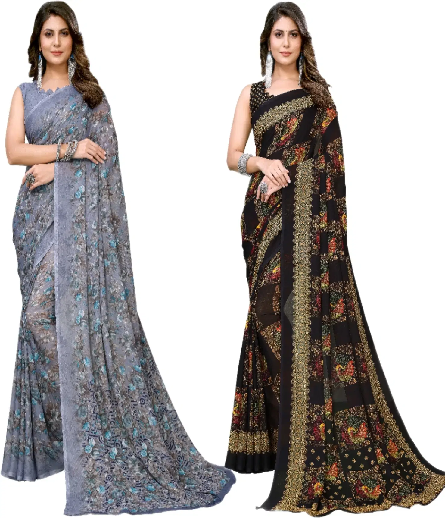     			Yashika Georgette Printed Regular Saree With Unstitched Blouse Piece ( Purple )