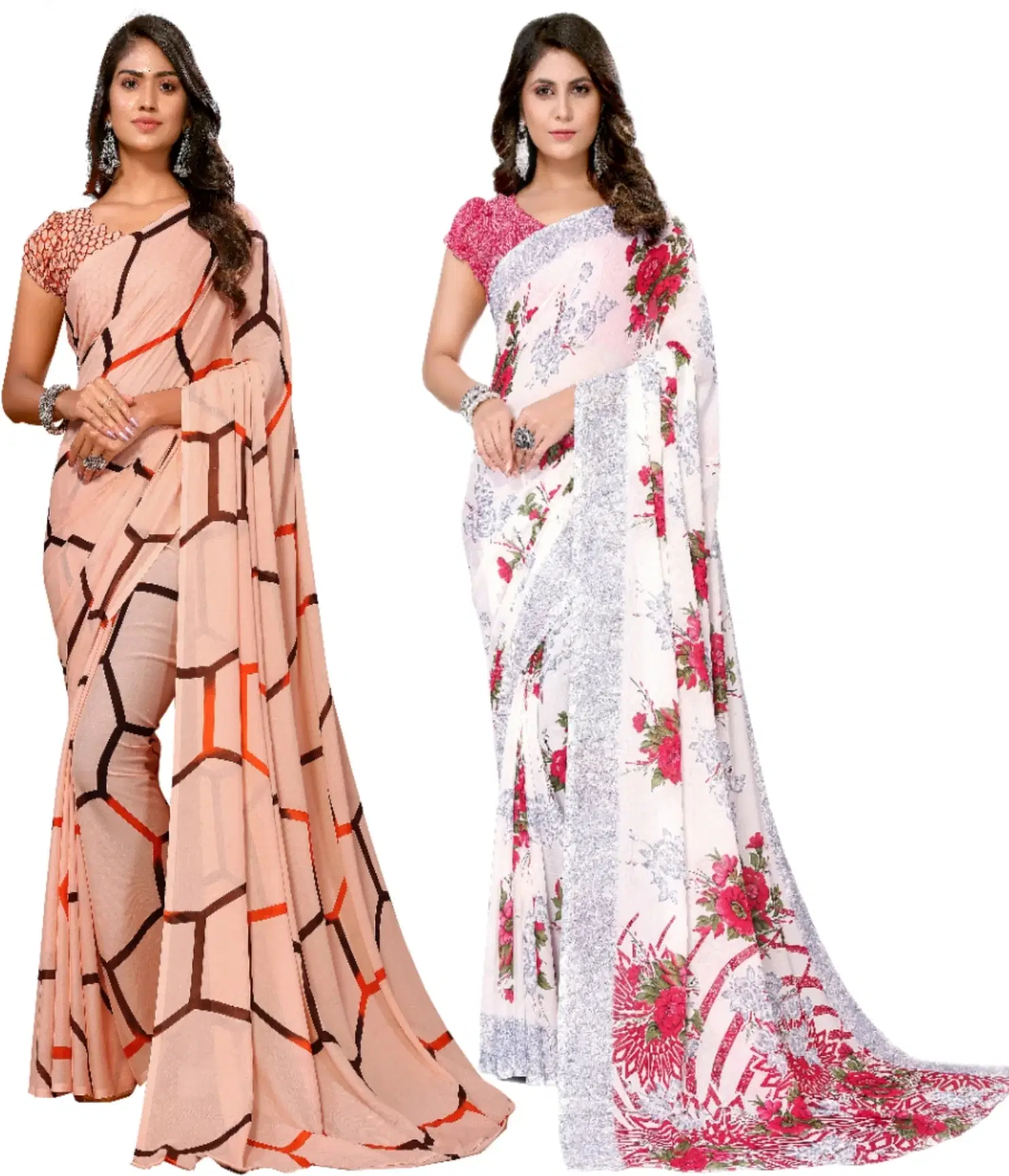     			Yashika Georgette Printed Regular Saree With Unstitched Blouse Piece ( Brown )