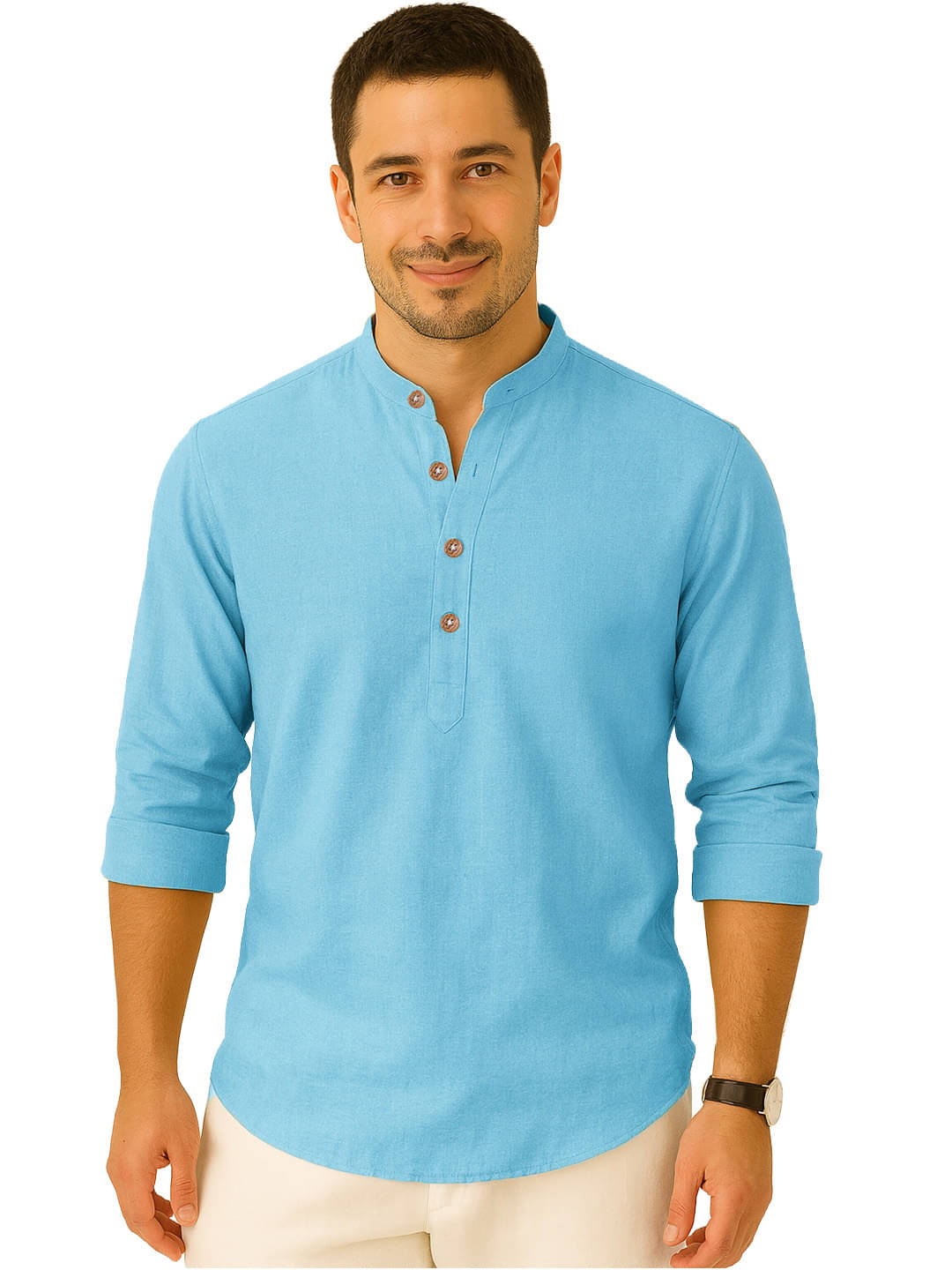     			Yugnik Light Blue Cotton Blend Men's Regular Kurta ( Pack of 1 )