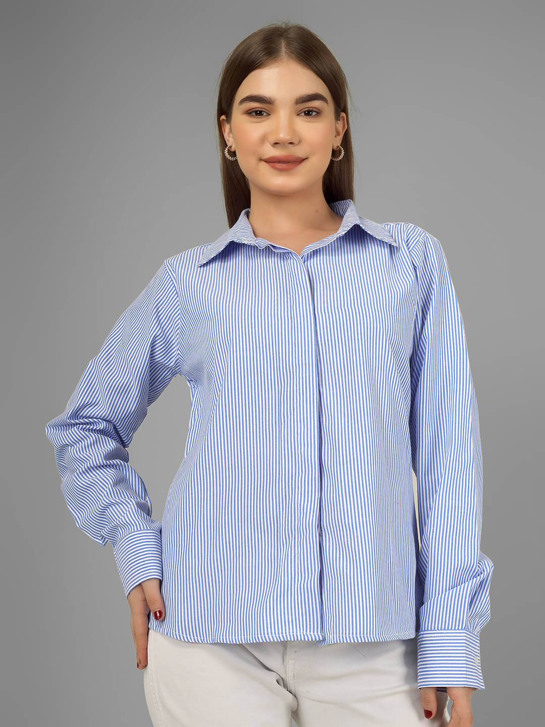 Generic Women Striped Cotton Shirt ( Blue ) Generic Women Striped Cotton Shirt ( Blue )
