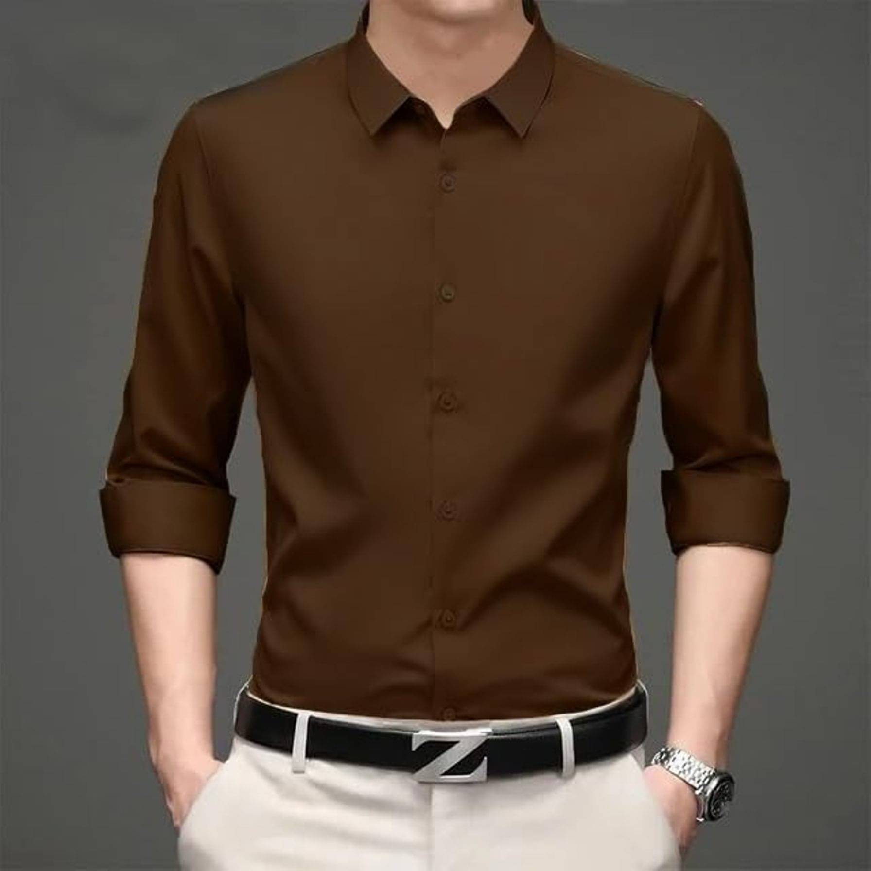     			first one Cotton Regular Fit Full Sleeves Men's Formal Shirt - Brown ( Pack of 1 )