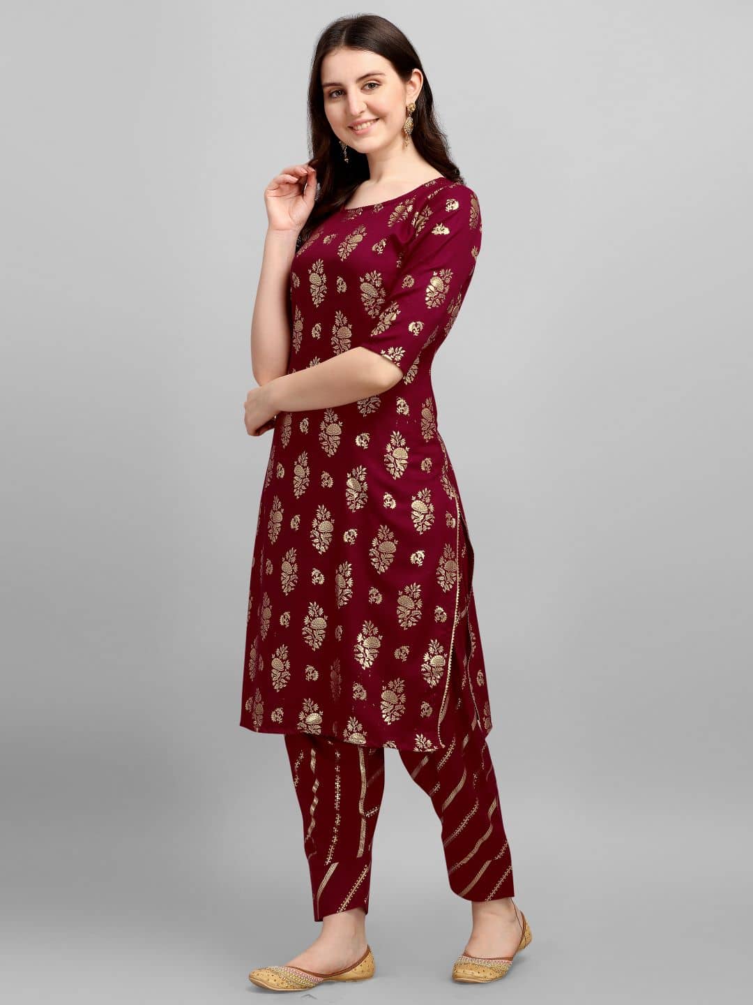 gufrina Women Rayon Printed A-line Kurti With Patiala Salwar ( Olive )