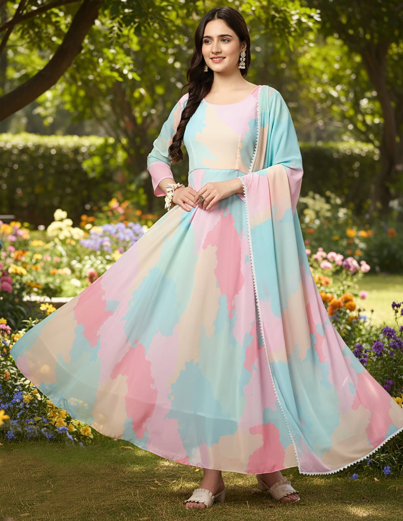 kedar fab Women Georgette Anarkali Stitched Ethnic Gown With Dupatta ( Multicolor ) kedar fab Women Georgette Anarkali Stitched Ethnic Gown With Dupatta ( Multicolor )