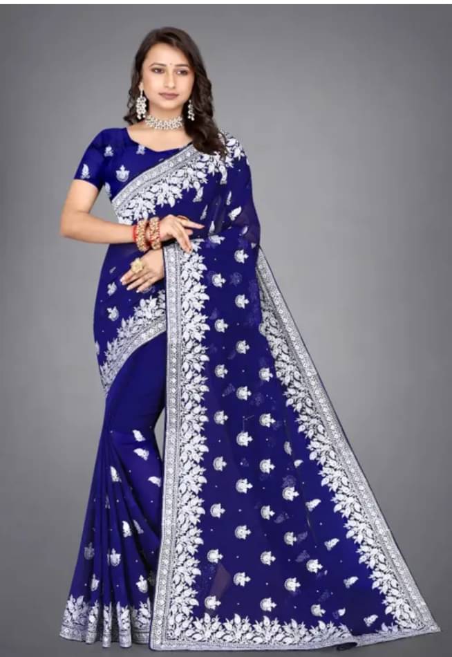 krishna trends Georgette Embroidered Maheshwari Saree With Unstitched Blouse Piece ( Navy Blue ) krishna trends Georgette Embroidered Maheshwari Saree With Unstitched Blouse Piece ( Navy Blue )
