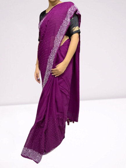     			luffy luke Georgette Embellished Regular Saree With Unstitched Blouse Piece ( Purple )