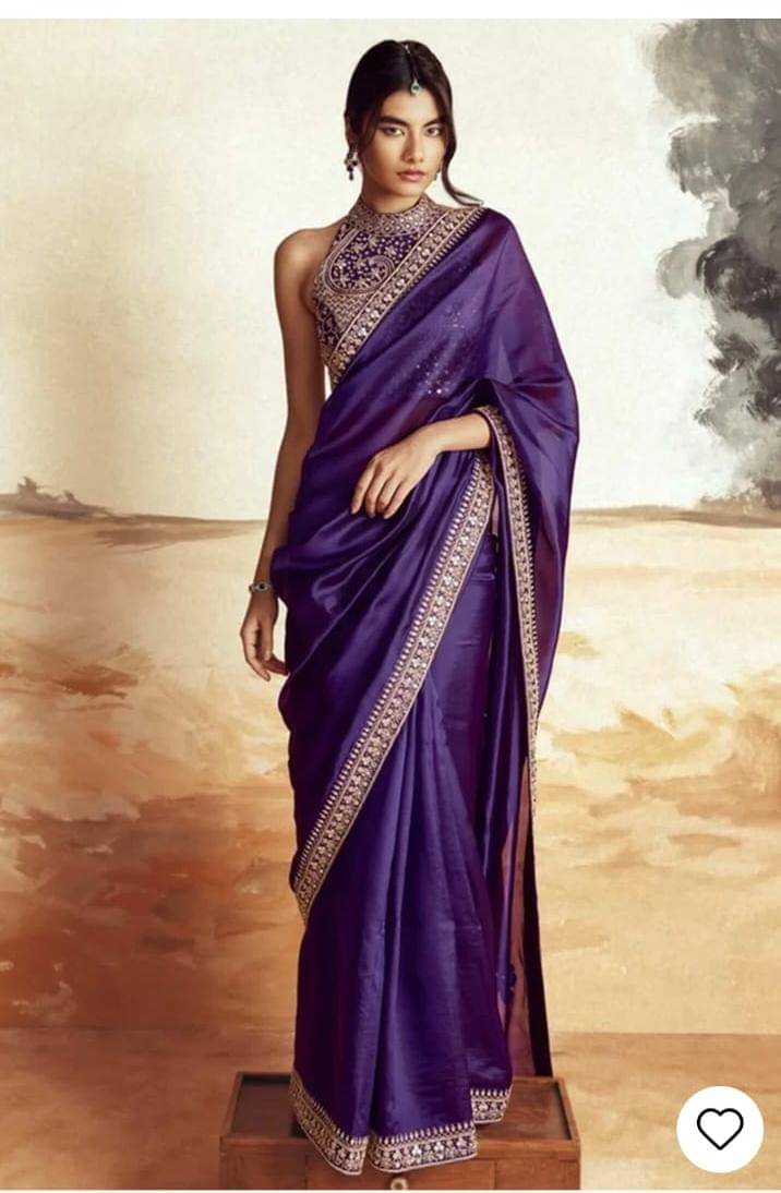     			mfh mishti fashion hub Chiffon Embroidered Regular Saree With Unstitched Blouse Piece ( Purple )