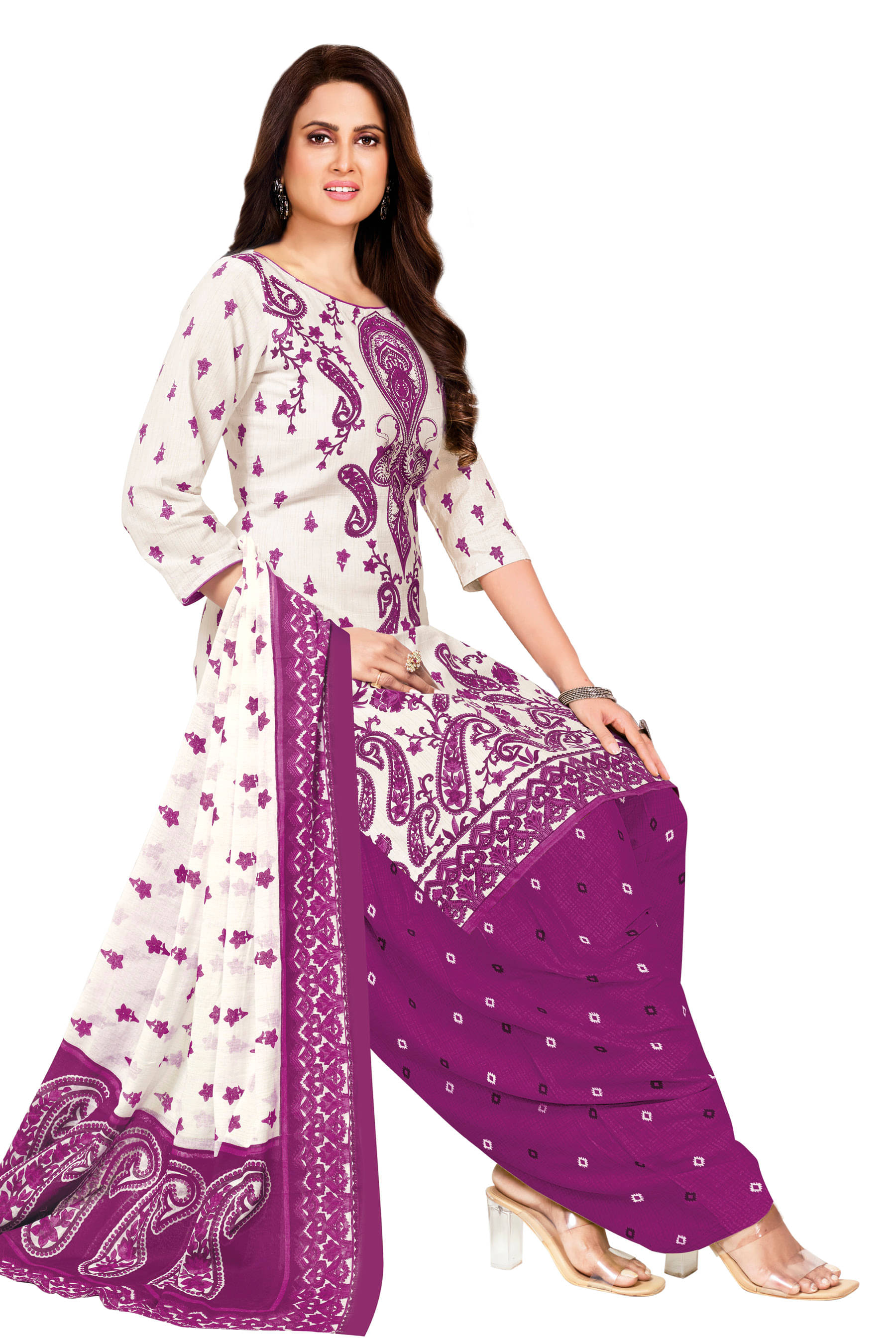 shree jeenmata collection Women Cotton Printed Straight Kurti With Patiala Salwar ( White )     			shree jeenmata collection Women Cotton Printed Straight Kurti With Patiala Salwar ( White )
