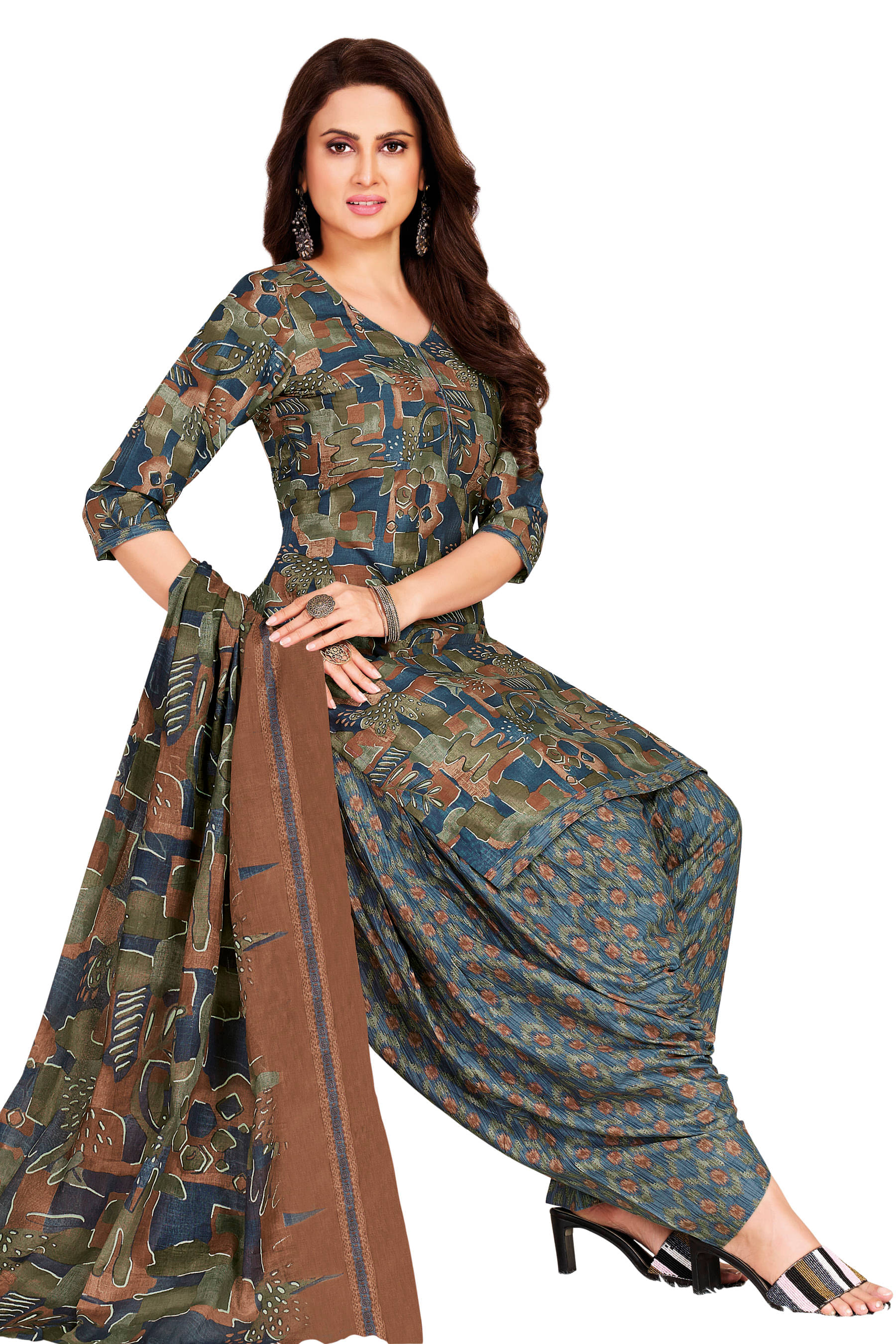     			shree jeenmata collection Women Cotton Printed Straight Kurti With Patiala Salwar ( Blue )