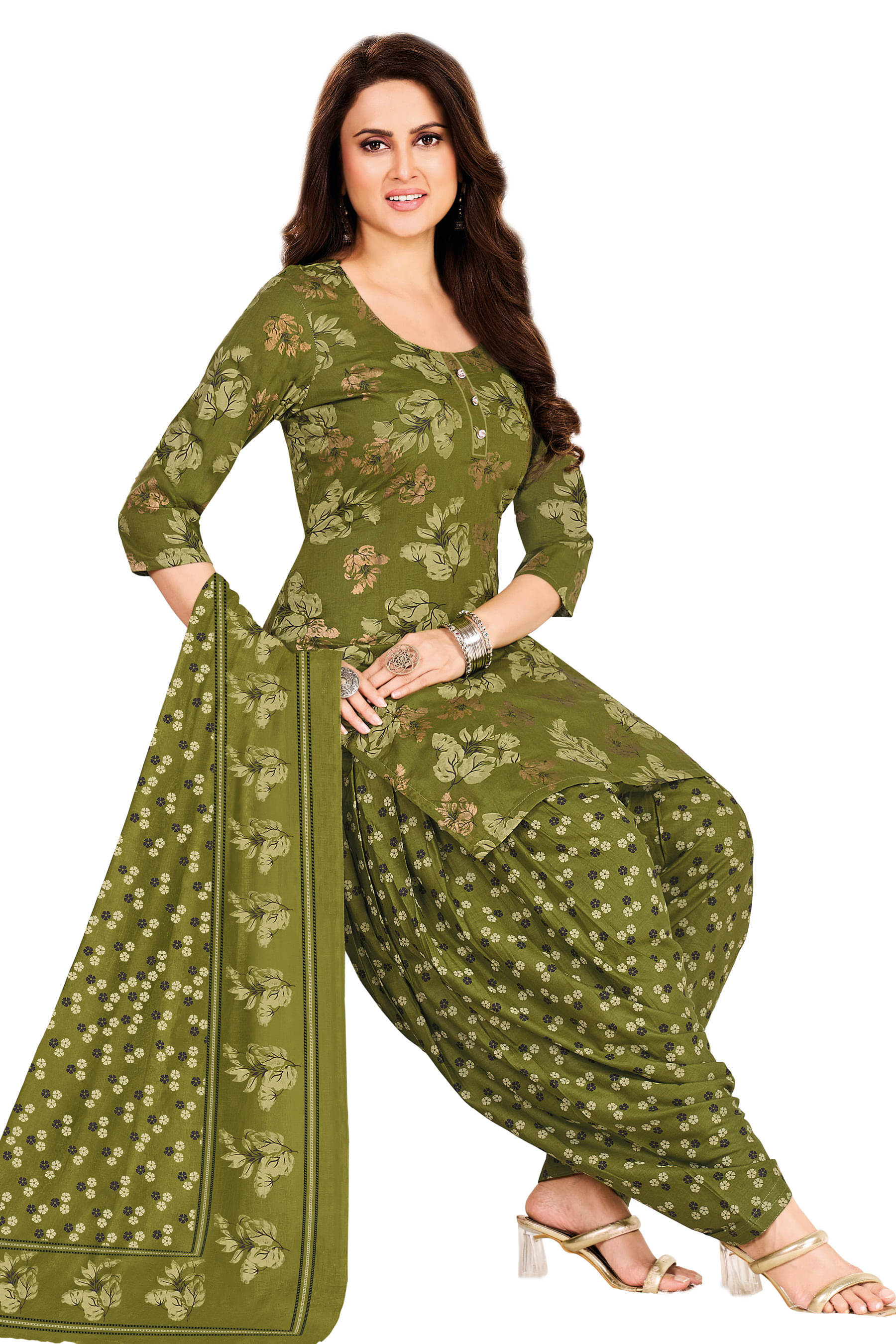     			shree jeenmata collection Women Cotton Printed Straight Kurti With Patiala Salwar ( Green )