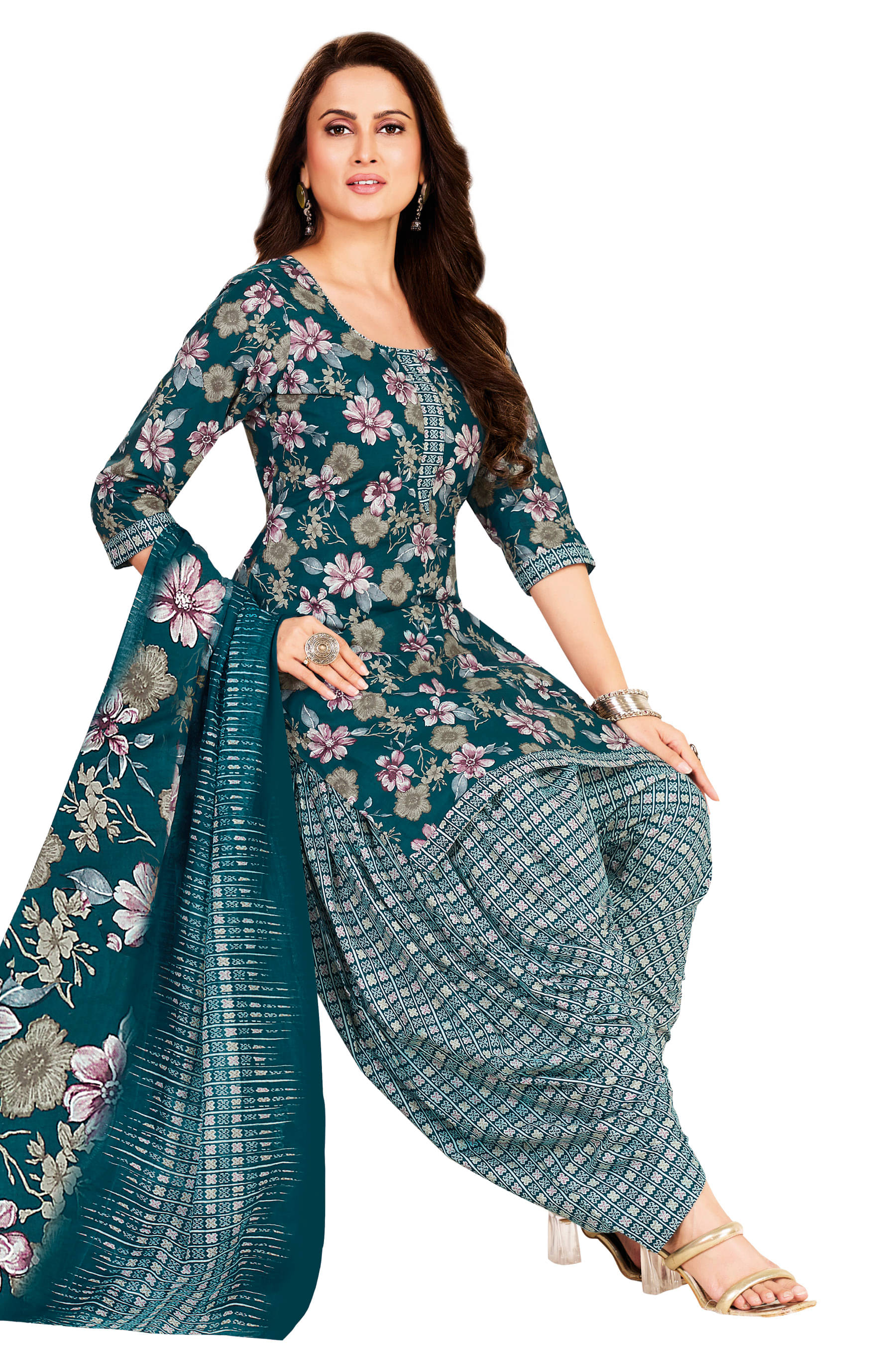     			shree jeenmata collection Women Cotton Printed Straight Kurti With Patiala Salwar ( Blue )