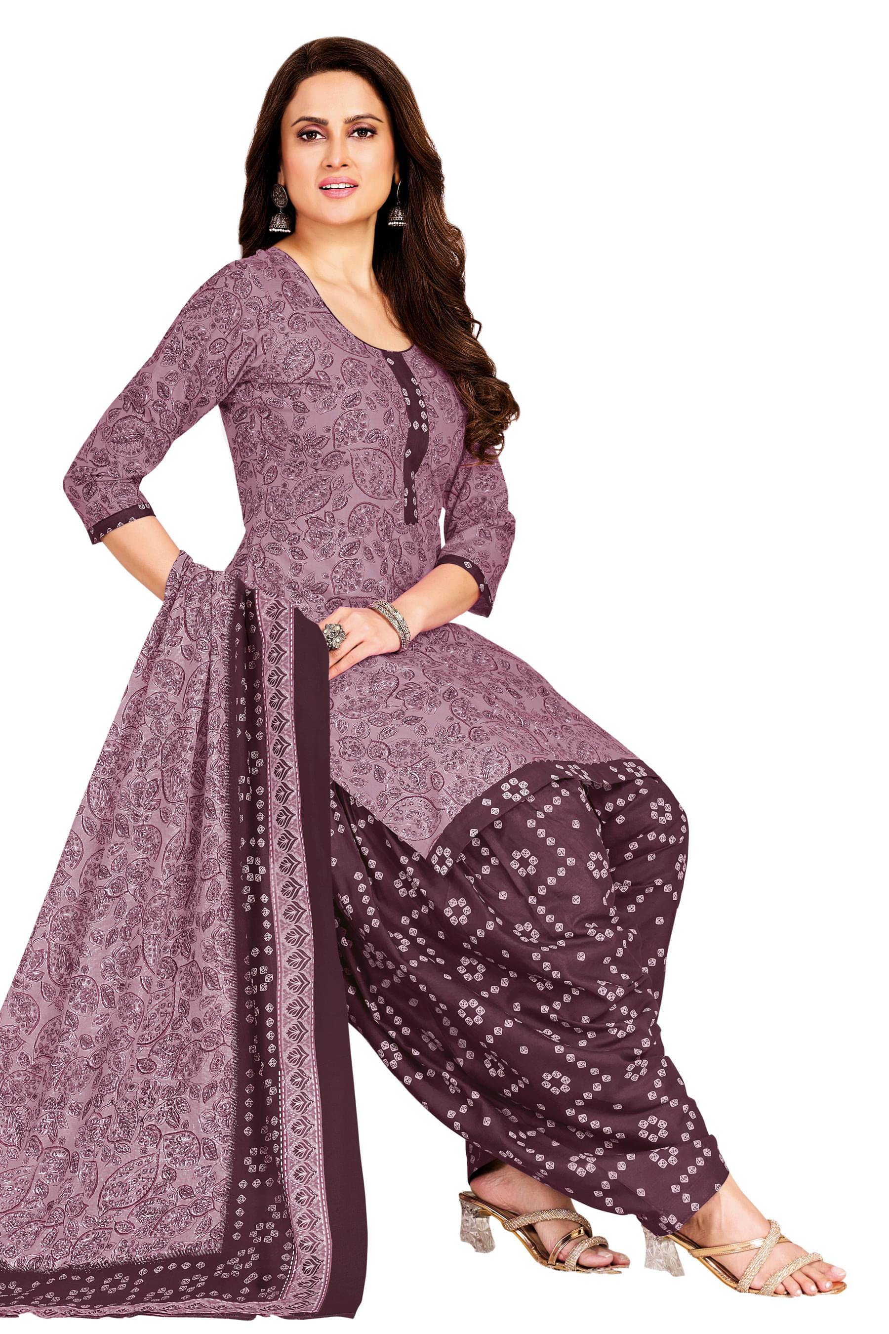     			shree jeenmata collection Women Cotton Printed Straight Kurti With Patiala Salwar ( Purple )