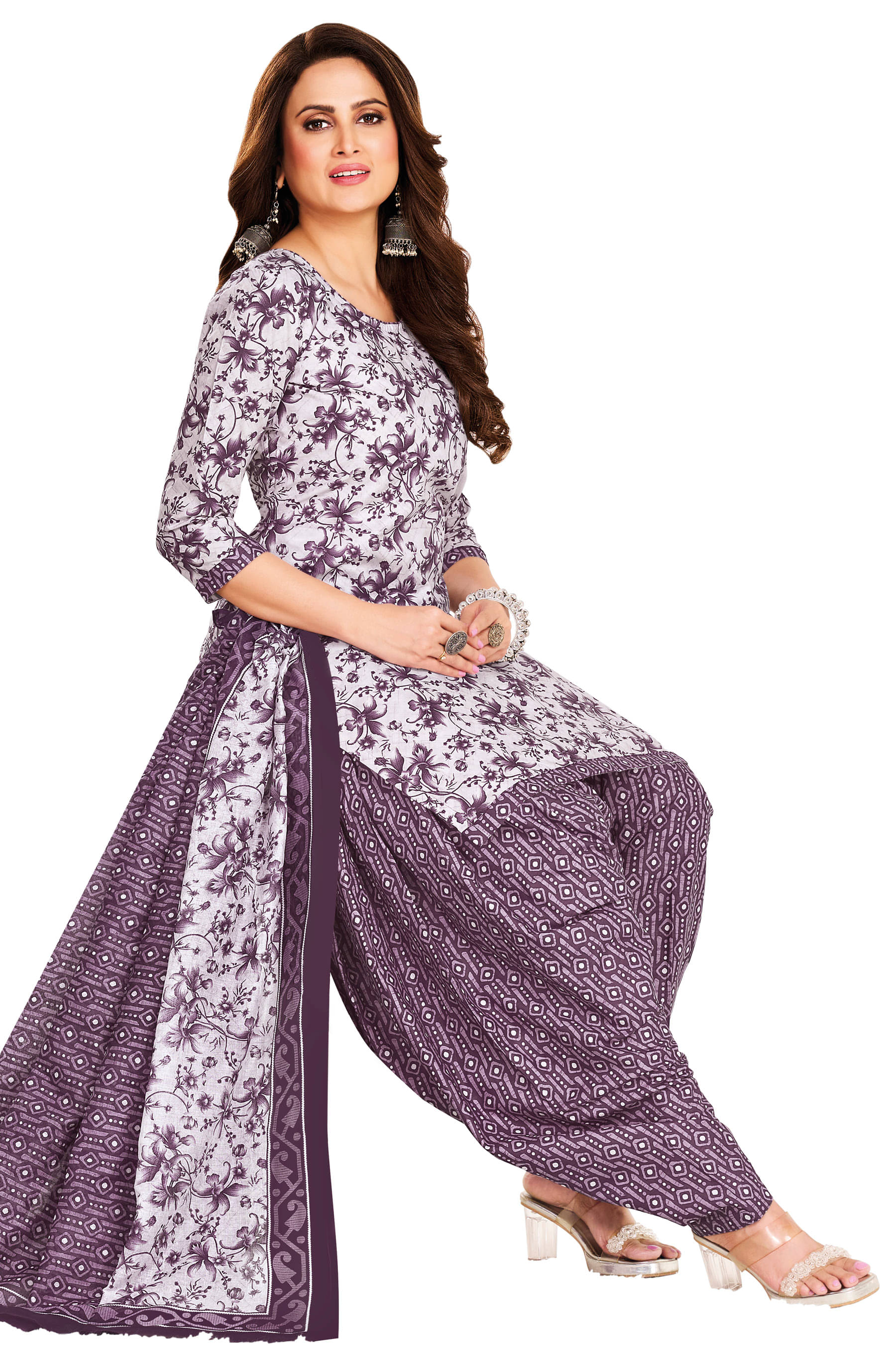     			shree jeenmata collection Women Cotton Printed Straight Kurti With Patiala Salwar ( Purple )