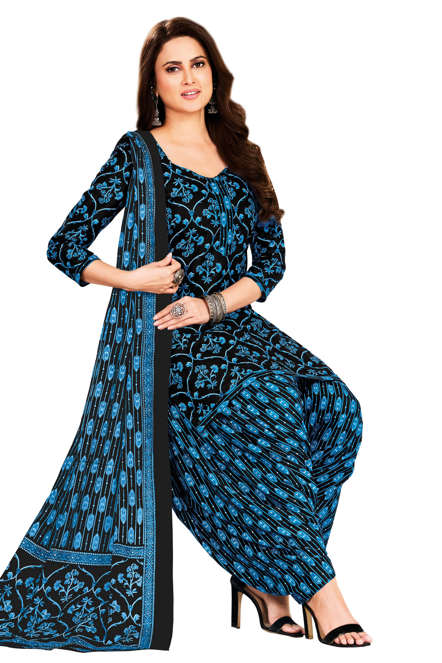     			shree jeenmata collection Women Cotton Printed Straight Kurti With Patiala Salwar ( Blue )