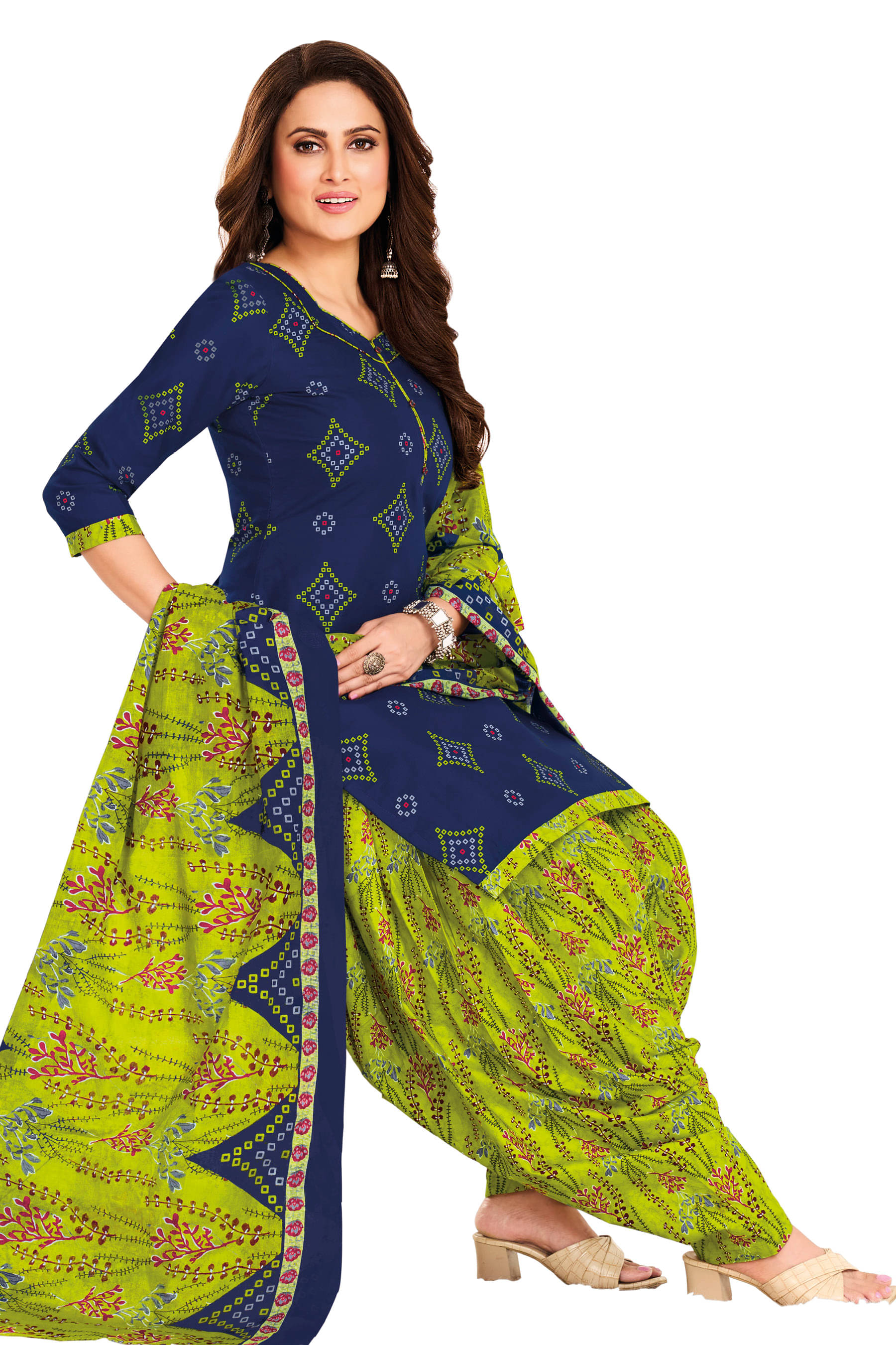     			shree jeenmata collection Women Cotton Printed Straight Kurti With Patiala Salwar ( Blue )