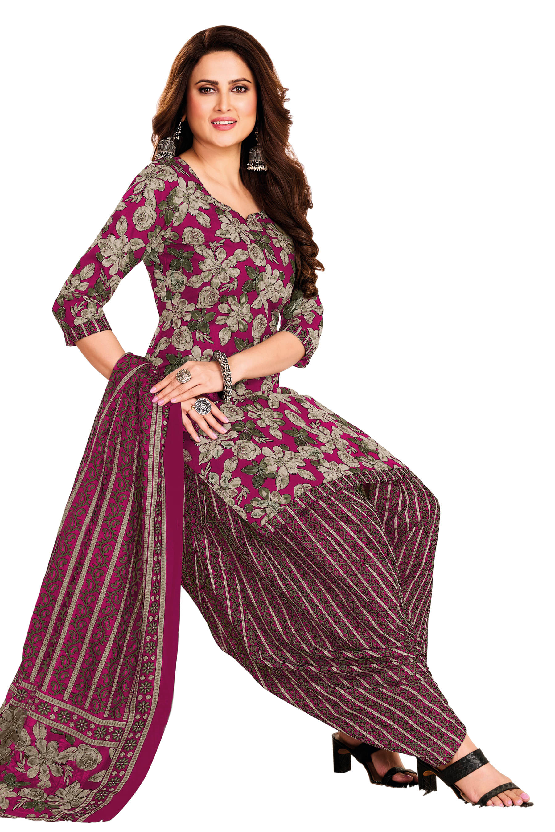     			shree jeenmata collection Women Cotton Printed Straight Kurti With Patiala Salwar ( Purple )